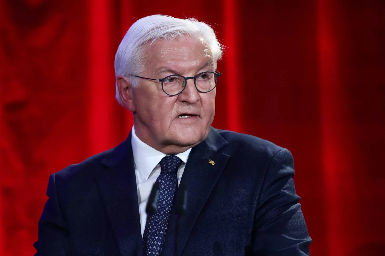 FILE PHOTO: German President Frank-Walter Steinmeier delivers a speech at his Bellevue Palace residency in Berlin, Germany, November 9, 2025. Maryam Majd/Pool via REUTERS/File Photo