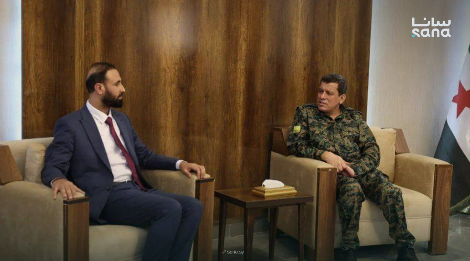 المبعوث الرئاسي لتطبيق اتفاق 29 يناير زياد العايش يبحث مع عبدي دمج «قسد» في الدولة السورية 18 مارس (سانا)