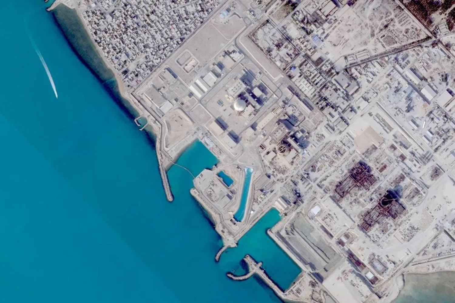 This satellite image from Planet Labs PBC shows the Bushehr Nuclear Power Plant in Bushehr, Iran, Dec. 7, 2025. (Planet Labs PBC via AP) 