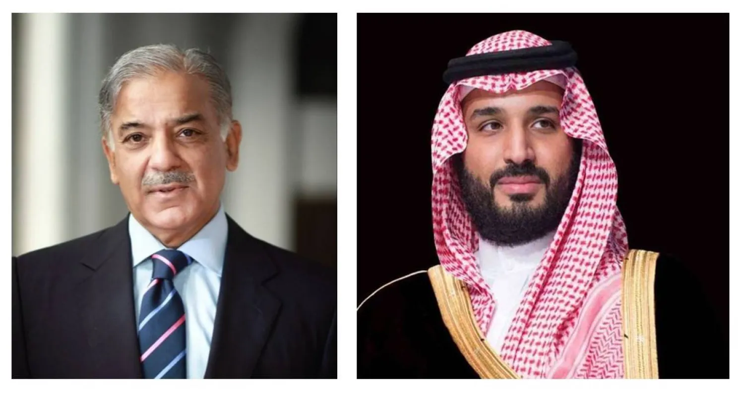 ولي العهد السعودي الأمير محمد بن سلمان رئيس مجلس الوزراء السعودي ورئيس الوزراء الباكستاني شهباز شريف (الشرق الأوسط)