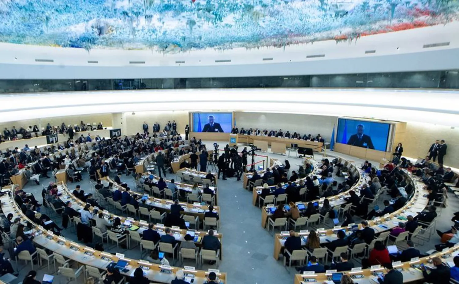 جانب من الجلسة الطارئة لمجلس حقوق الإنسان في جنيف الأربعاء (الأمم المتحدة)