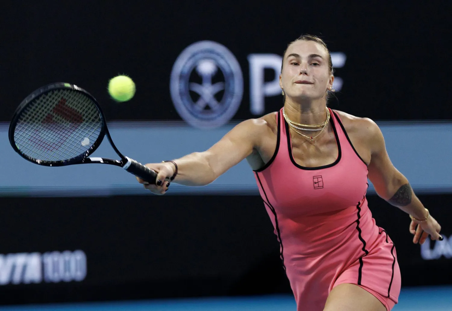 Aryna Sabalenka of Belarus in action against Hailey Baptiste of USA during their Women's Quarterfinal match at the 2026 Miami Open tennis tournament in Miami, Florida, USA, 25 March 2026.  EPA/CRISTOBAL HERRERA-ULASHKEVICH