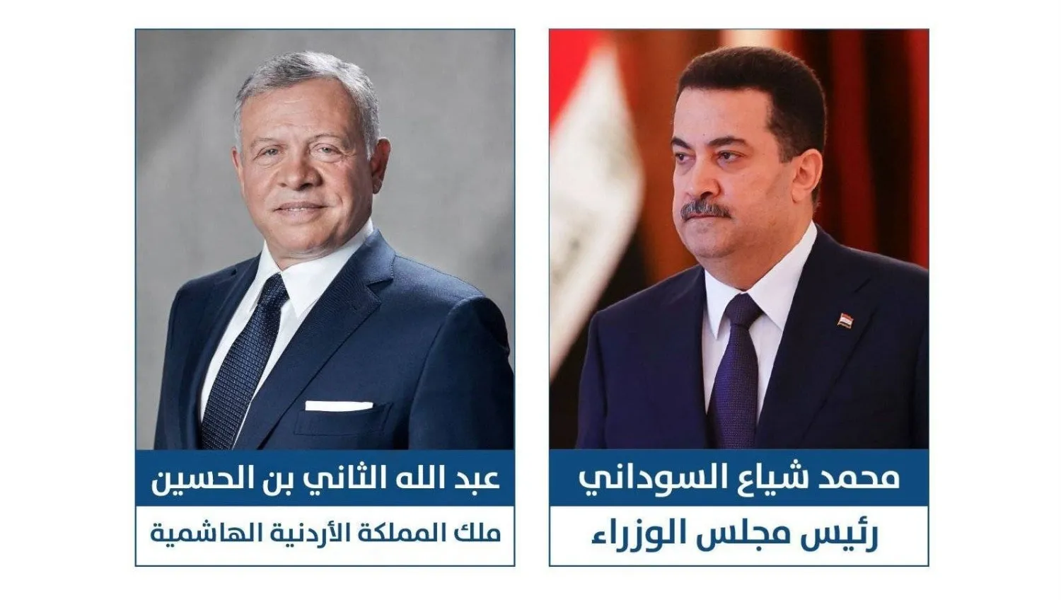 صورة تُظهر رئيس الوزراء العراقي محمد شياع السوداني وملك الأردن عبد الله الثاني (وكالة الأنباء العراقية)