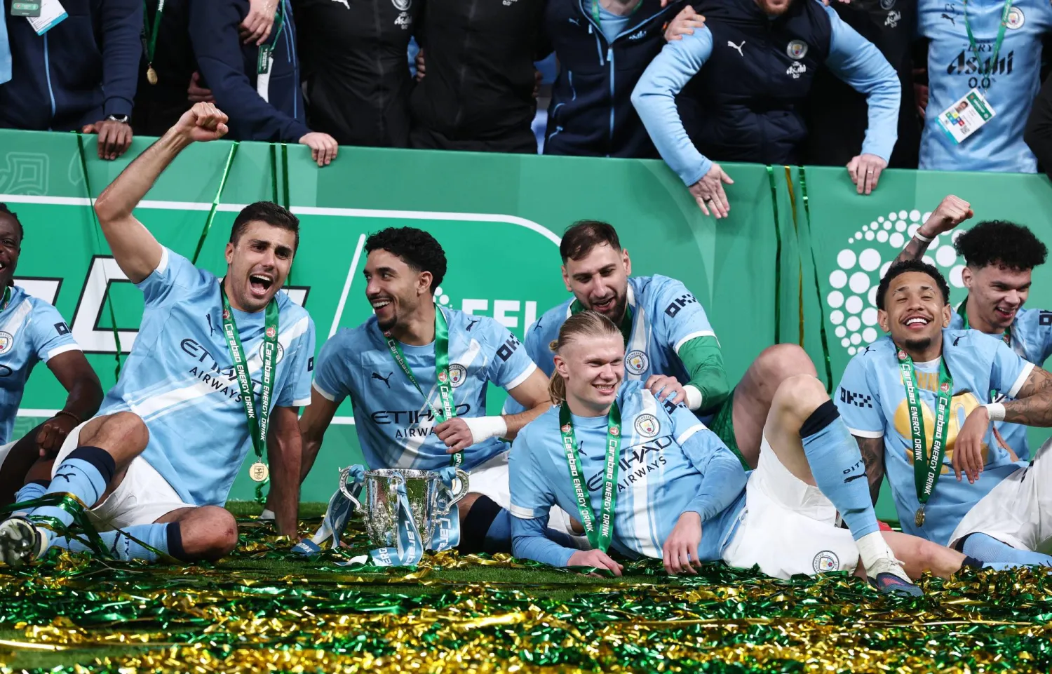 توج مانشستر سيتي بلقب بطولة كأس الرابطة للمرة التاسعة في تاريخه بفوزه على آرسنال (رويترز)