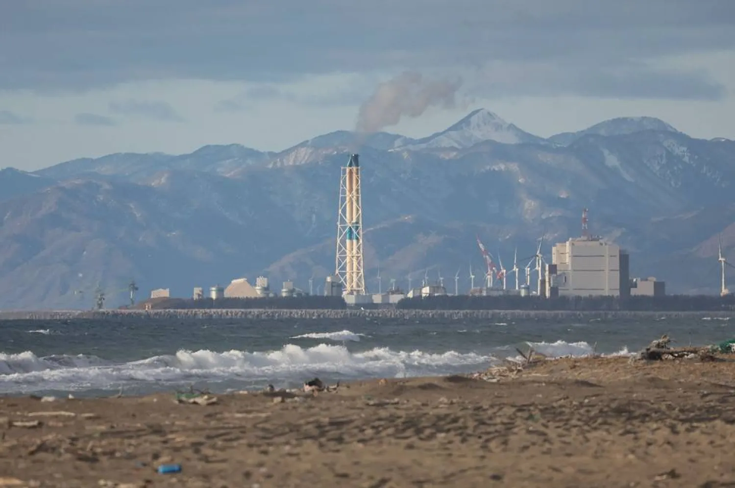 This photo taken on March 13, 2026 shows Noshiro Thermal Power Station, a coal-fired thermal power station operated by Tohoku Electric Power in the city of Noshiro, Akita Prefecture. (Jiji Press/AFP)
