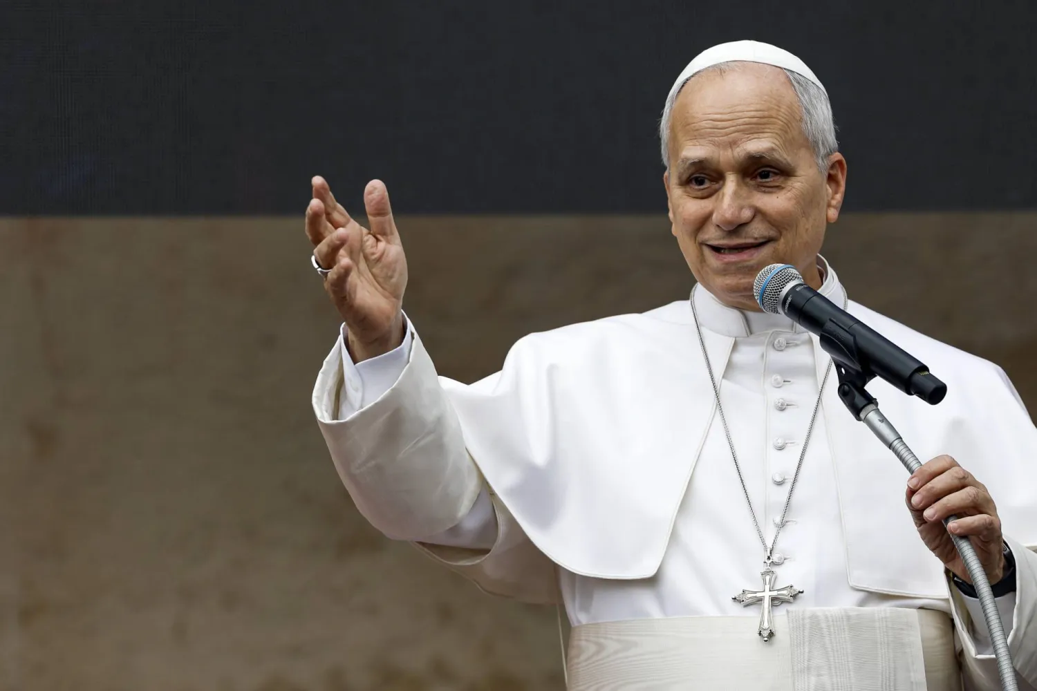Pope Leo XIV speaks during his pastoral visit to the Parish of the Parish of 'Sacred Heart of Jesus' in Rome, Italy, 15 March 2026. EPA/ANGELO CARCONI