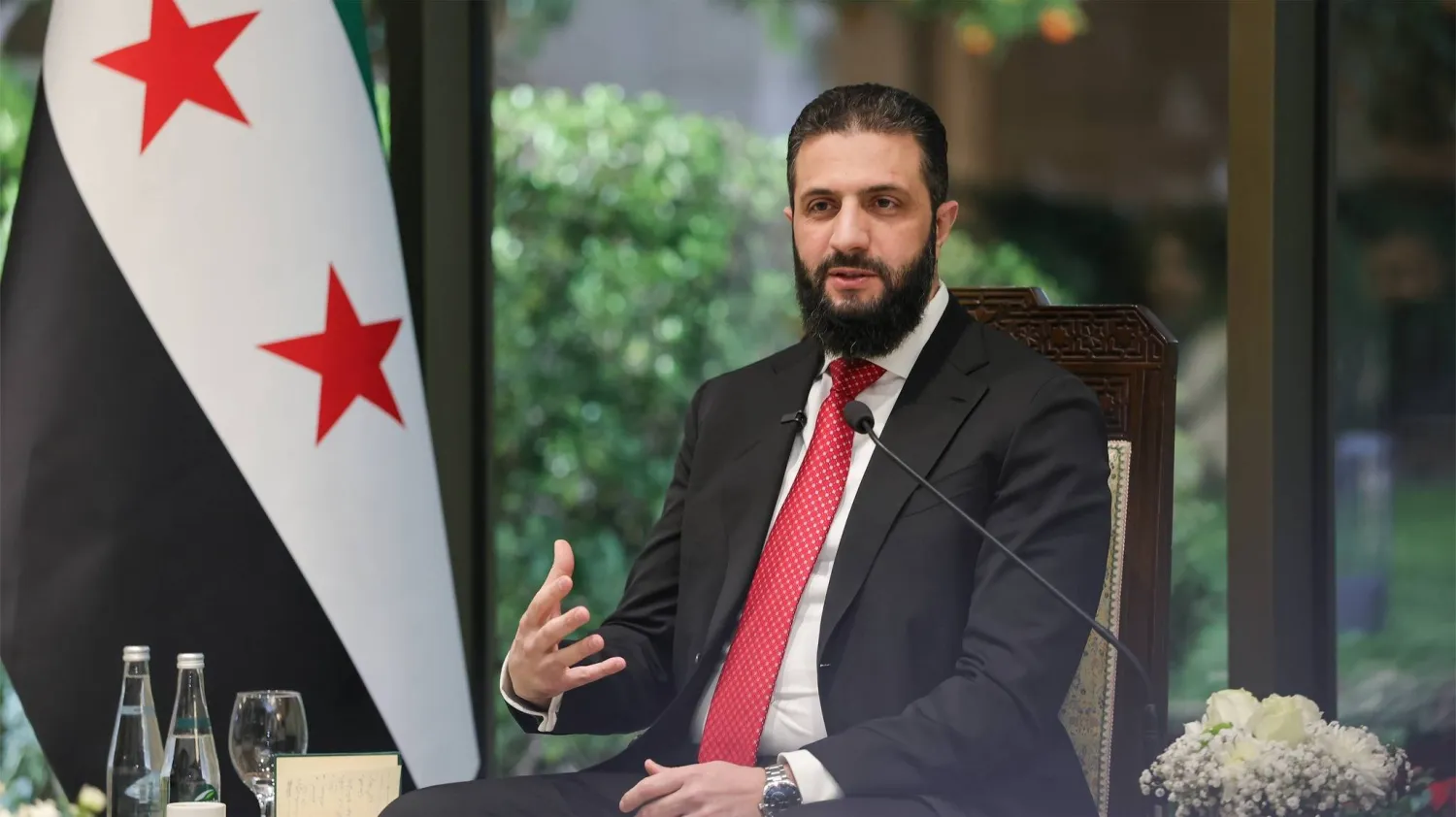 10 March 2026, Syria, Damascus: Syrian President Ahmed al-Sharaa meets with representatives of youth from various initiatives and sectors at the People's Palace in Damascus. Photo: APA Images via ZUMA Press Wire/dpa
