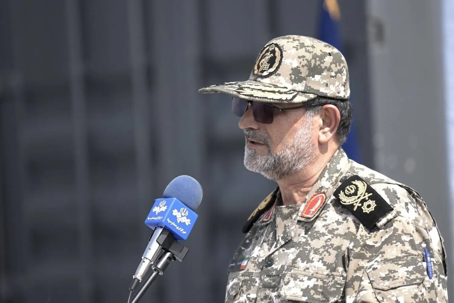 In this image provided by Sepahnews of the Iranian Revolutionary Guard on Feb. 16, 2026, the guard's navy commander Alireza Tangsiri speaks during a military drill Feb. 2026. (Sepahnews via AP)
