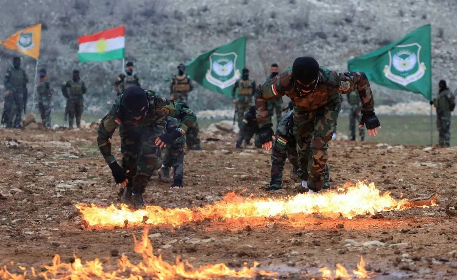 Military exercises by fighters from PJAK in Erbil, northern Iraq, on February 26 (Reuters) 