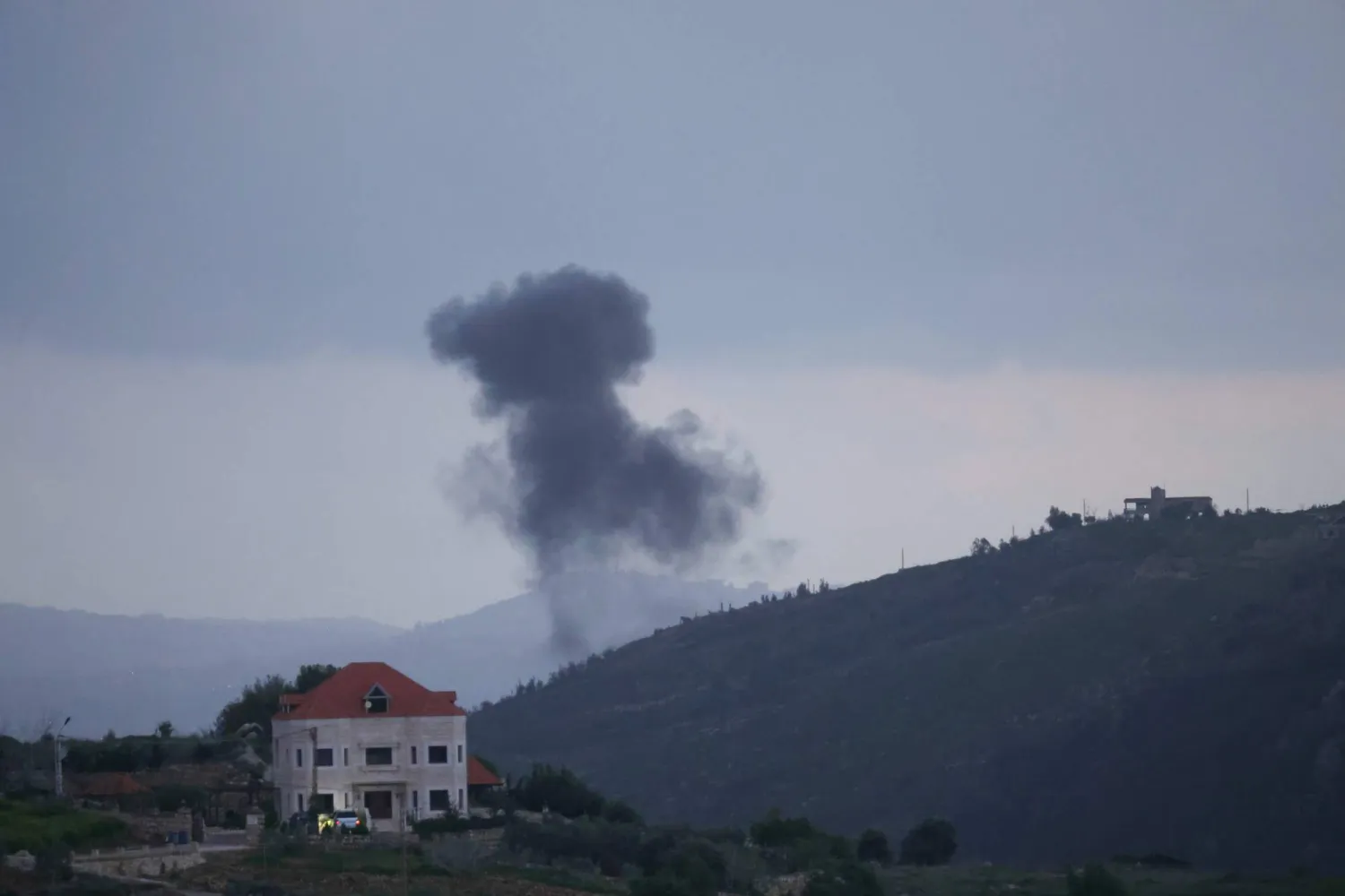 This picture taken from the southern Lebanese area of Marjeyoun on March 29, 2026 shows smoke as it rises from the site of an Israeli airstrike that targeted the outskirts of the village of Yohmor. (Photo by AFP)