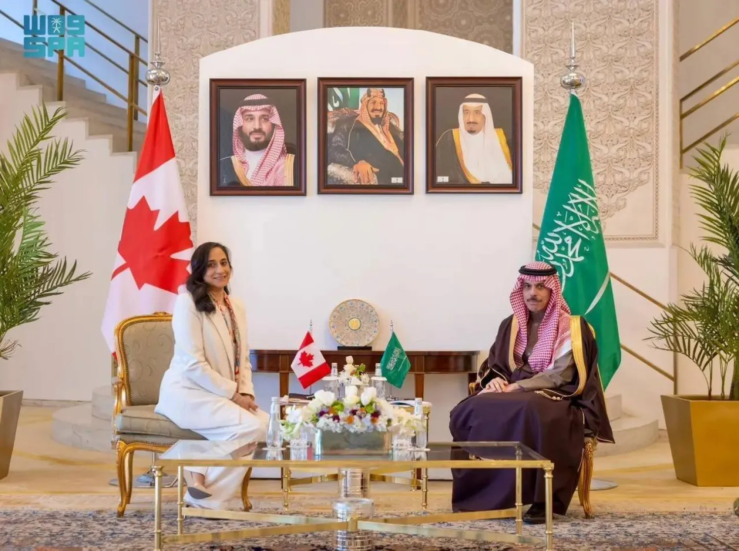 Saudi Minister of Foreign Affairs Prince Faisal bin Farhan bin Abdullah received Canadian Minister of Foreign Affairs Anita Anand. (SPA)