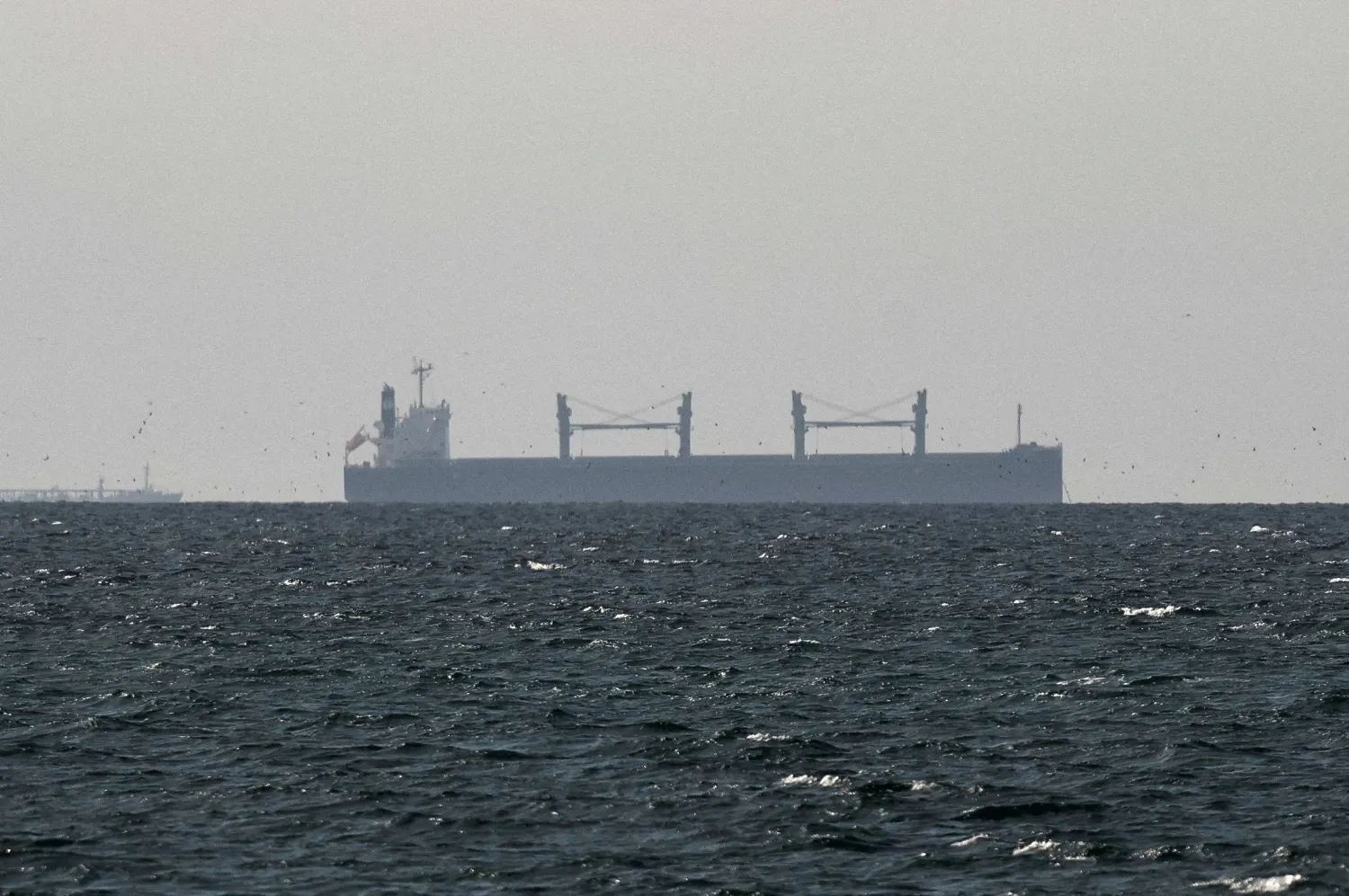 FILE PHOTO: A cargo ship in the Gulf, near the Strait of Hormuz, as seen from northern Ras al-Khaimah in United Arab Emirates, March 11, 2026. REUTERS/Stringer/File Photo