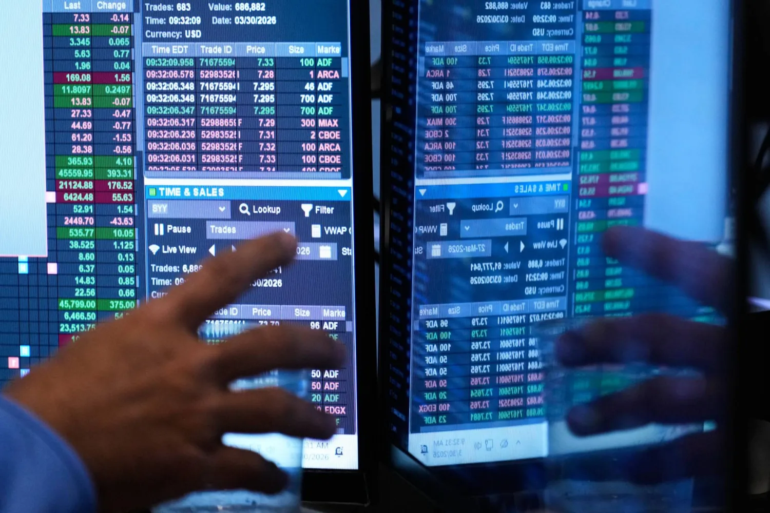 موظفون بقاعة التداول في بورصة نيويورك (أ.ب)