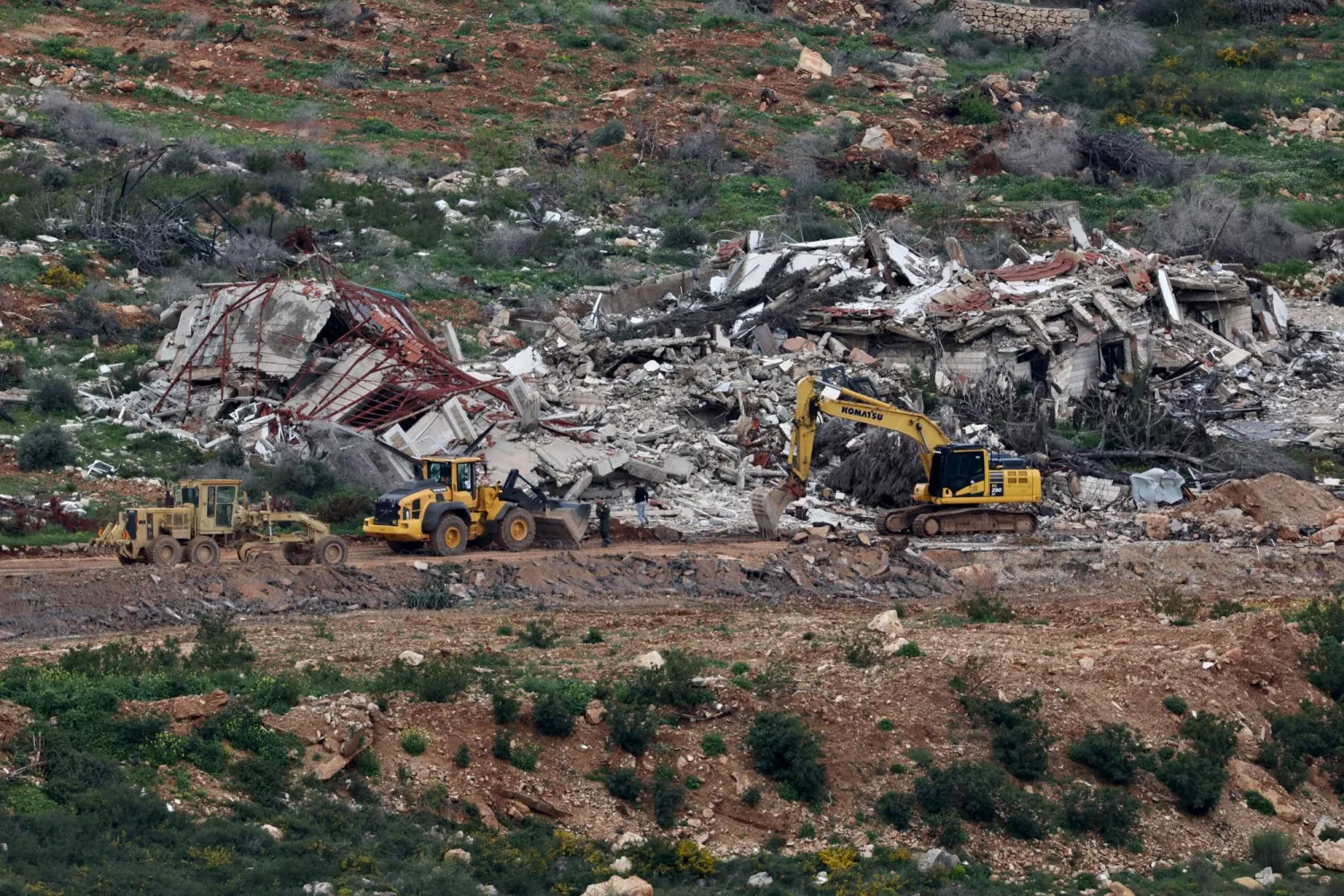 Israeli heavy machinery operates in the southern Lebanese village of Adeisseh, as seen from the Israeli side of the border in the Upper Galilee, northern Israel, 30 March 2026. EPA/ATEF SAFADI