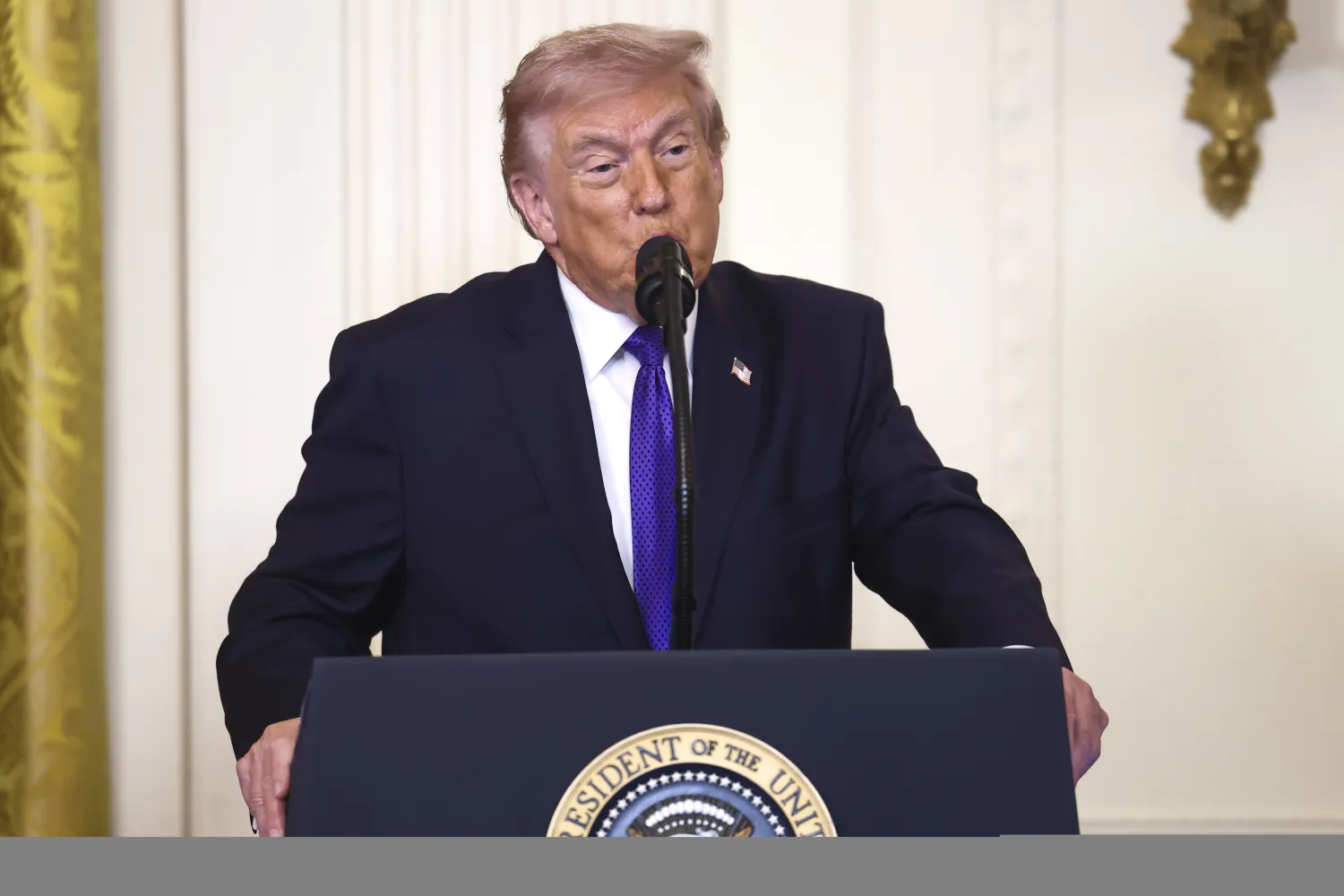 US President Donald Trump delivers remarks during a ceremony to award the medal of honor to Master Sgt. Roderick "Roddie" W. Edmonds, Staff Sgt. Michael H. Ollis, and retired Command Sgt. Maj. Terry P. Richardson in the East Room of the White House in Washington, DC, USA, 02 March 2026. (EPA) 