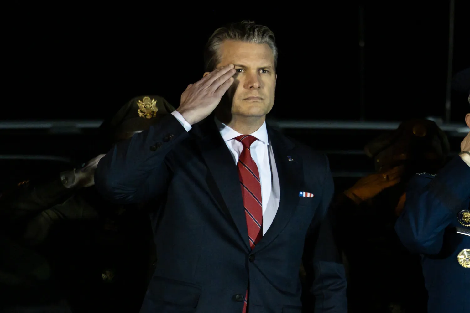 09 March 2026, US, Dover: US Secretary of Defense Pete Hegseth attends the dignified transfer for Army Sgt. Benjamin N. Pennington at Dover Air Force Base. Sgt. Pennington, 26, died from injuries sustained during an enemy attack on March 1, 2026, at Prince Sultan Air Base. (dpa) 