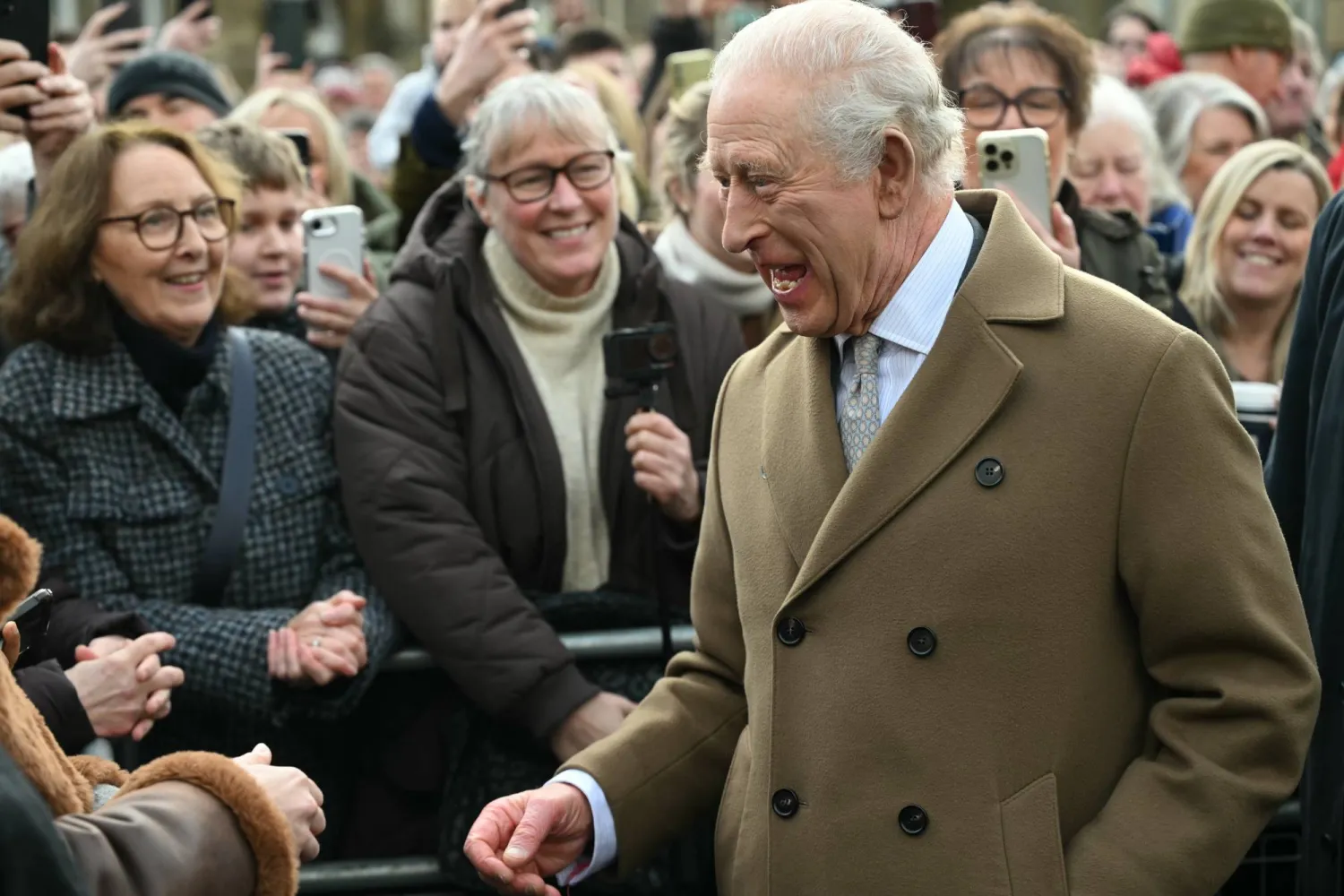 King Charles greets the public outside Clitheroe Station (AP)