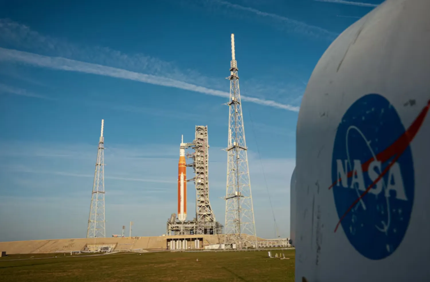 NASA's Artemis II lunar flyby mission, with the next-generation moon rocket, the Space Launch System (SLS) rocket and the Orion crew capsule, sits on Pad 39B ahead of the launch of the Artemis II mission at the Kennedy Space Center in Cape Canaveral, Florida, US, March 31, 2026 - Reuters