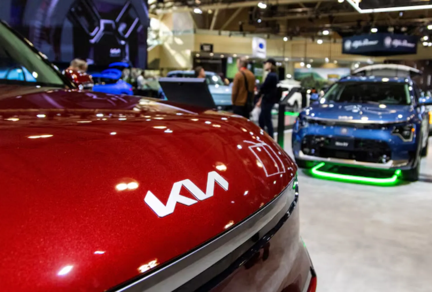A KIA logo on an electric vehicle is seen on display at the Canadian International AutoShow in Toronto, Ontario, Canada, February 13, 2025. REUTERS/Carlos Osorio 