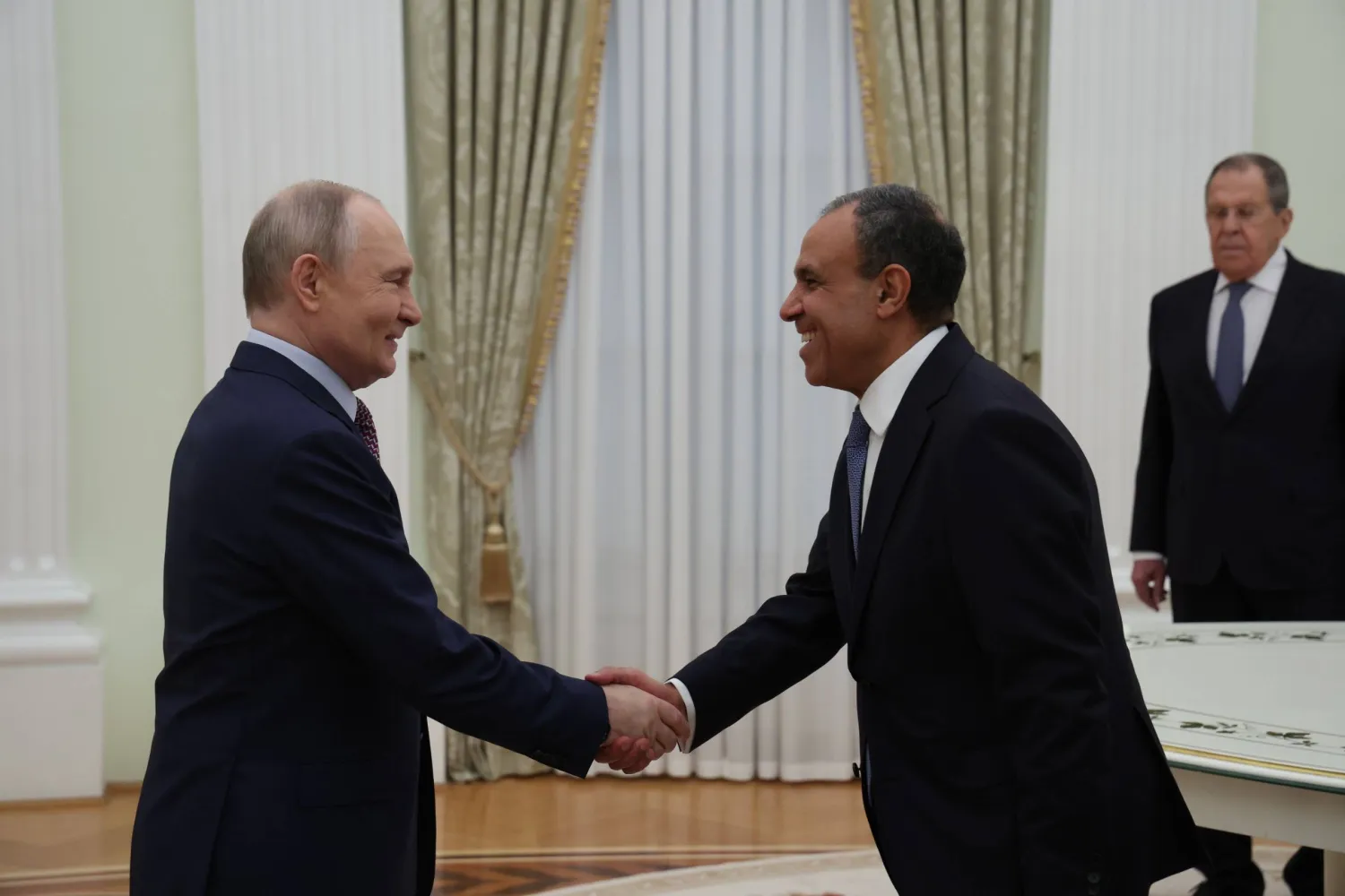 Russian President Vladimir Putin receives Egyptian Foreign Minister Badr Abdelatty in Moscow on Thursday. (Egyptian Foreign Ministry)
