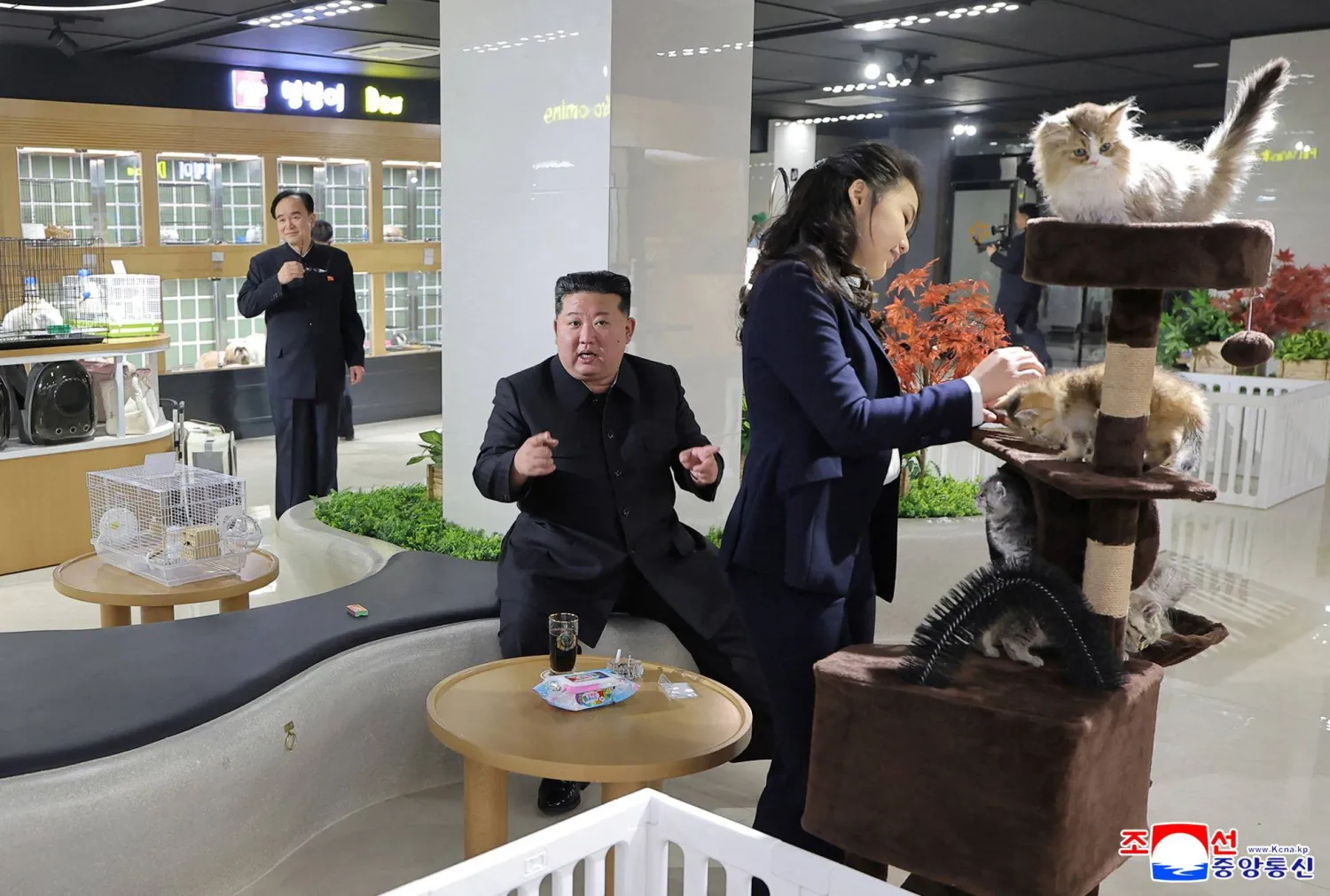 North Korean leader Kim Jong Un visits the Hwasong Pet Shop as he inspects service facilities in the Fourth-Stage District of the Hwasong area, accompanied by his daughter Kim Ju Ae, in Pyongyang, North Korea, in this picture released by North Korea's official Korean Central News Agency on April 3, 2026. (KCNA via Reuters) 