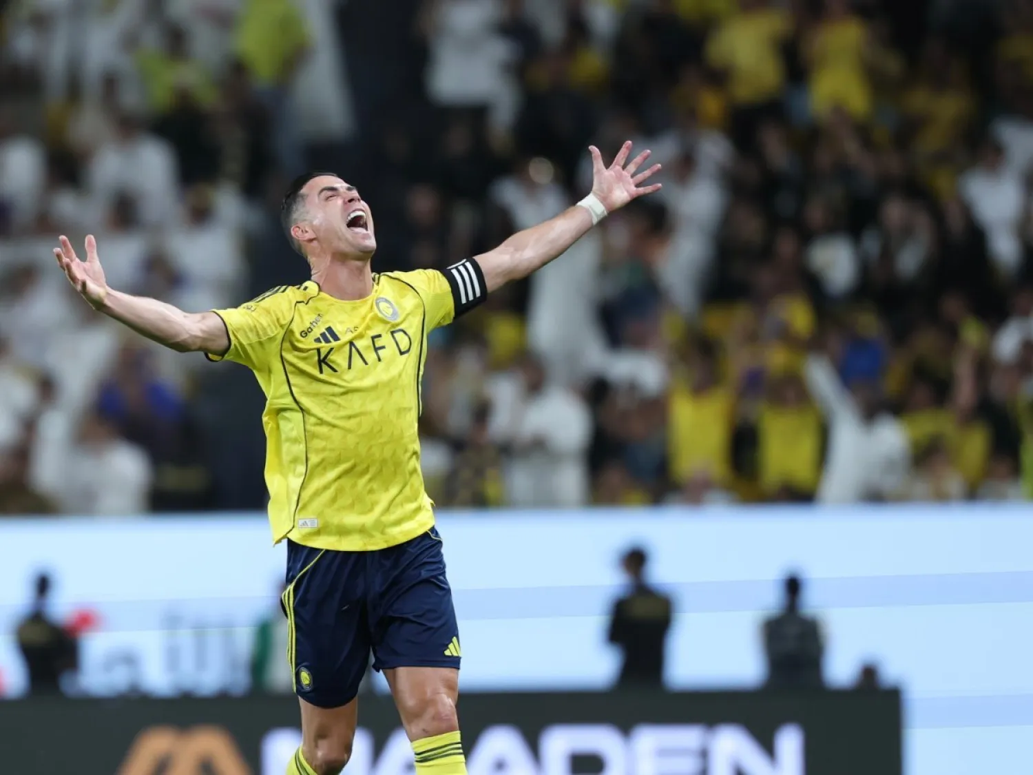 رونالدو يحتفل بأحد أهدافه في شباك النجمة (تصوير: عبد العزيز النومان) 