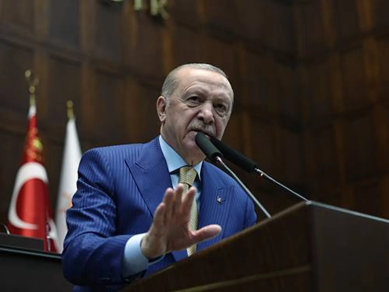 الرئيس التركي رجب طيب إردوغان لدى إلقائه كلمة (الرئاسة التركية)