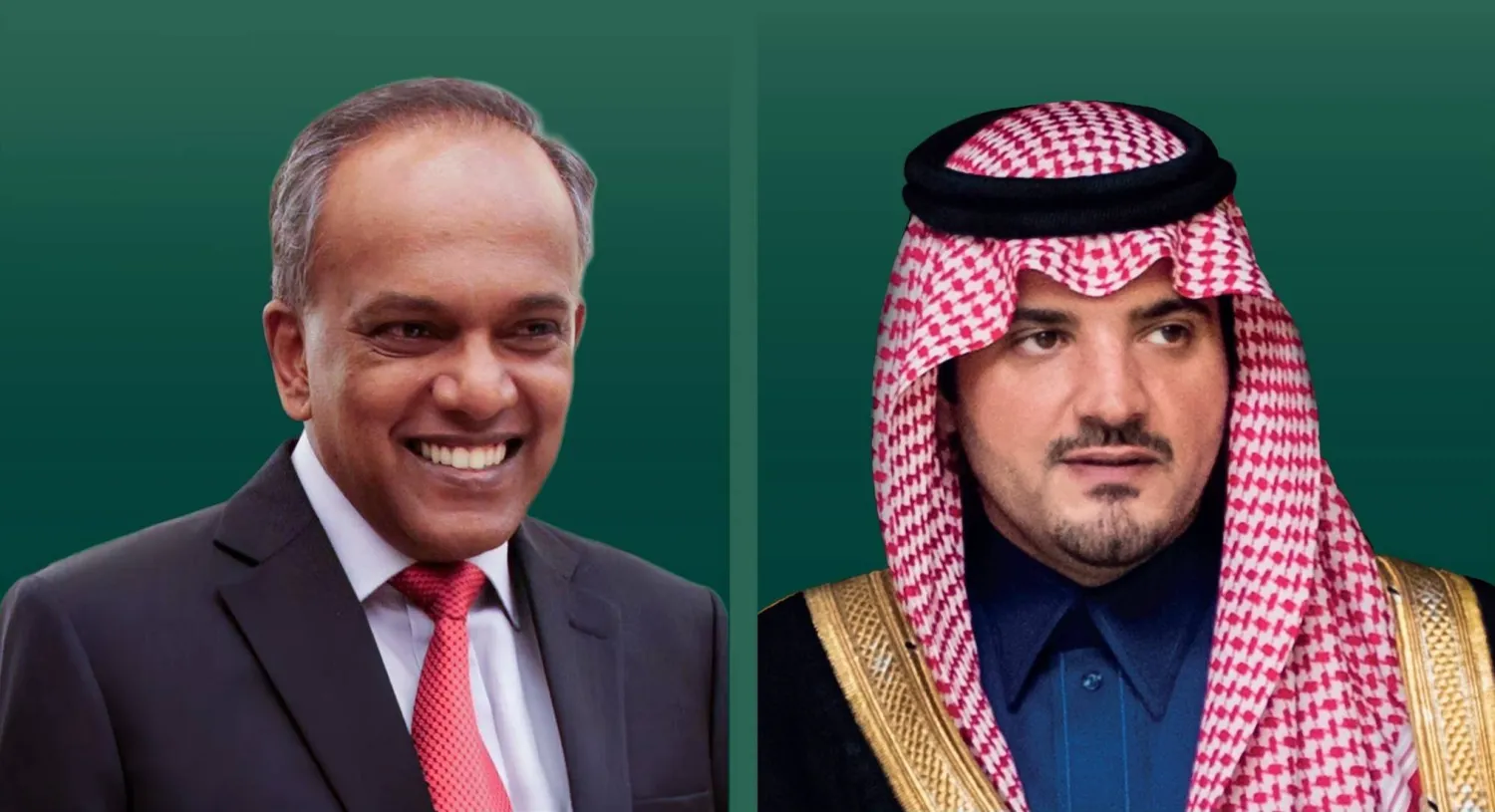 الأمير عبد العزيز بن سعود وزير الداخلية السعودي وكاسيفيسو شانموجام وزير الشؤون الداخلية وزير القانون في سنغافورة (الشرق الأوسط)