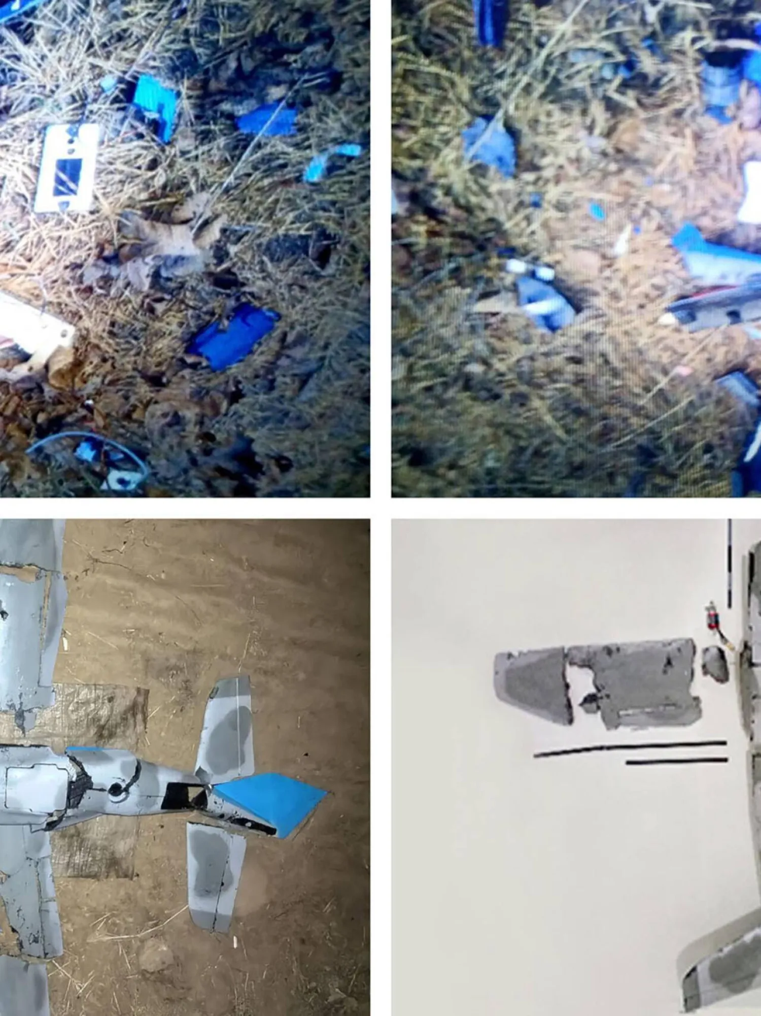 A combo image by North Korea's official Korean Central News Agency released via KNS on January 10 shows wreckage of a drone that Pyongyang said originated from South Korea. STR / KCNA VIA KNS/AFP/File
