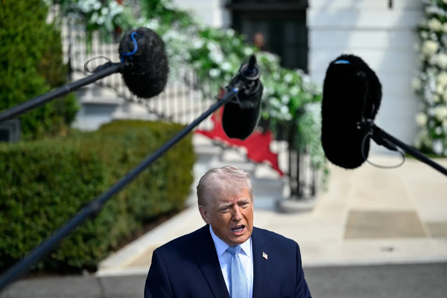 US President Donald Trump speaks to members of the media during the annual Easter Egg Roll on the South Lawn of the White House in Washington, DC, USA, 06 April 2026. (EPA)