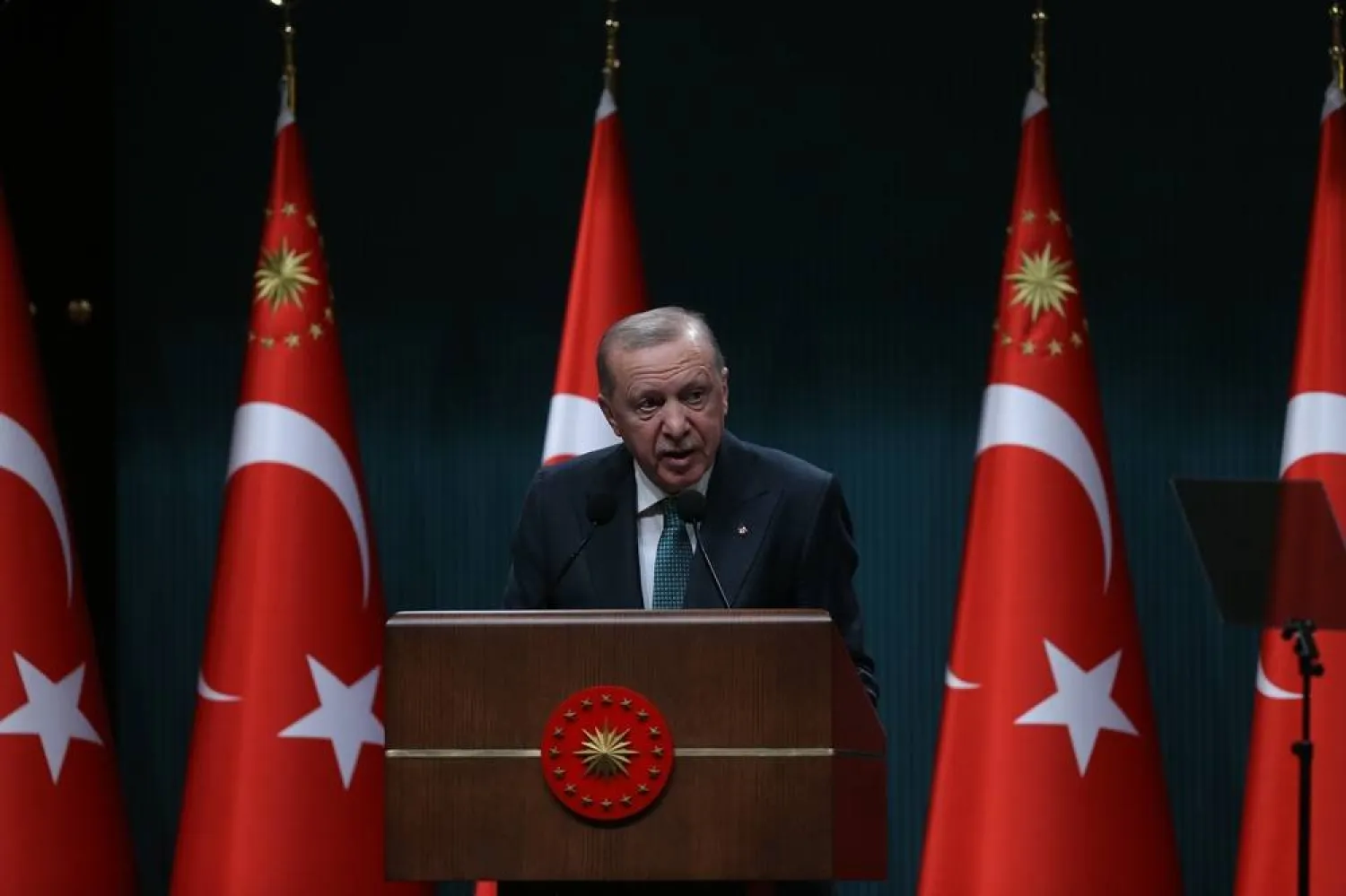Turkish President Recep Tayyip Erdogan speaks during a press conference following a cabinet meeting in Ankara, Türkiye, 06 April 2026. (EPA) 