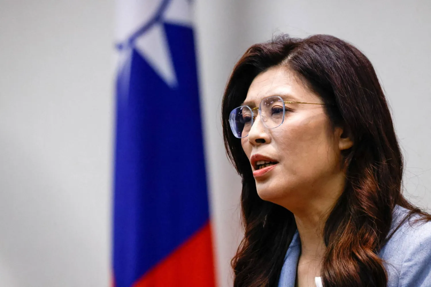 FILE PHOTO: Kuomintang (KMT) Chairperson Cheng Li-wun speaks to the media ahead of her trip to China, in Taipei, Taiwan March 30, 2026. REUTERS/Ann Wang/File Photo