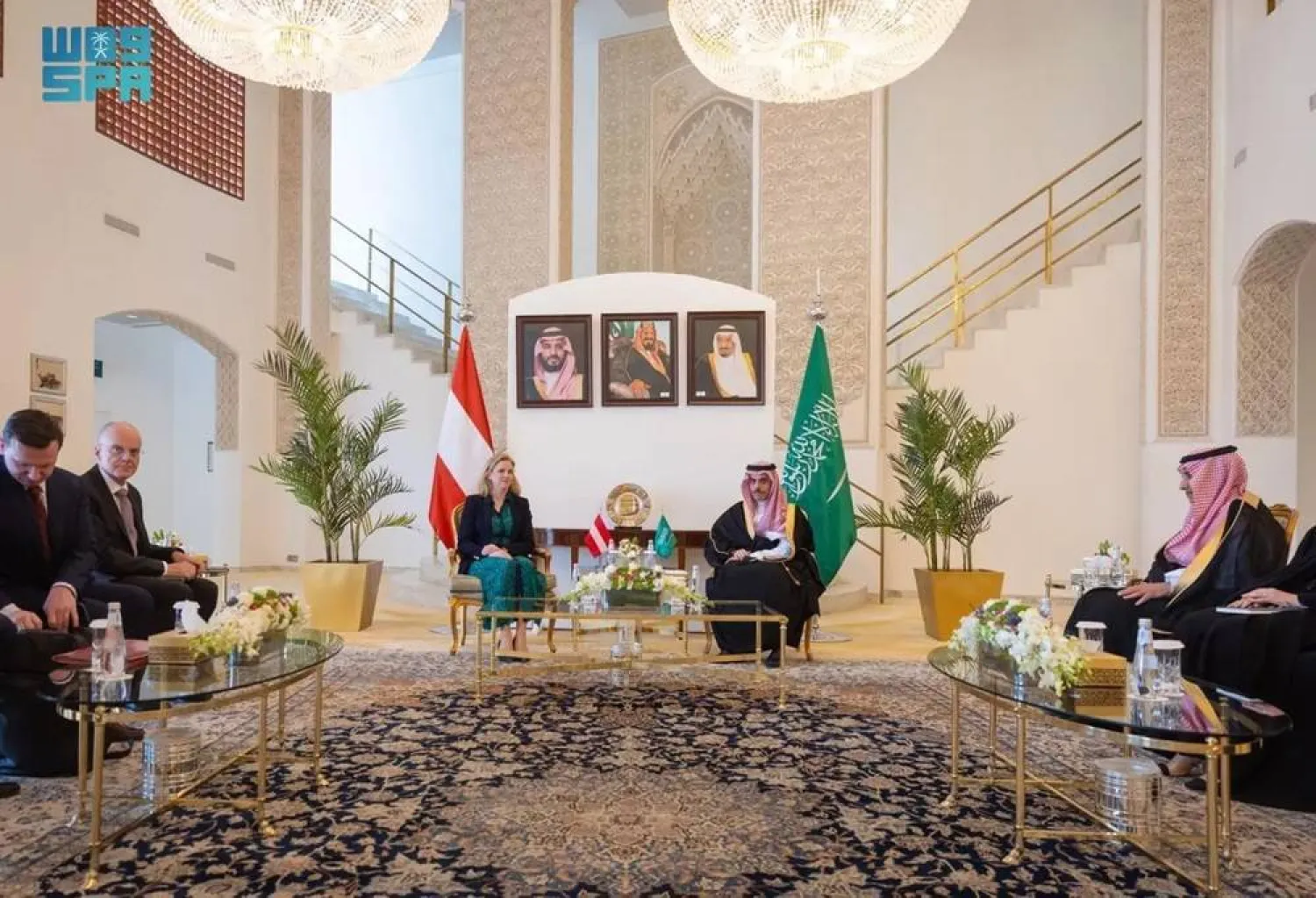 Saudi Minister of Foreign Affairs Prince Faisal bin Farhan bin Abdullah and his Austrian counterpart Beate Meinl-Reisinger meet in Riyadh on Tuesday. (SPA)