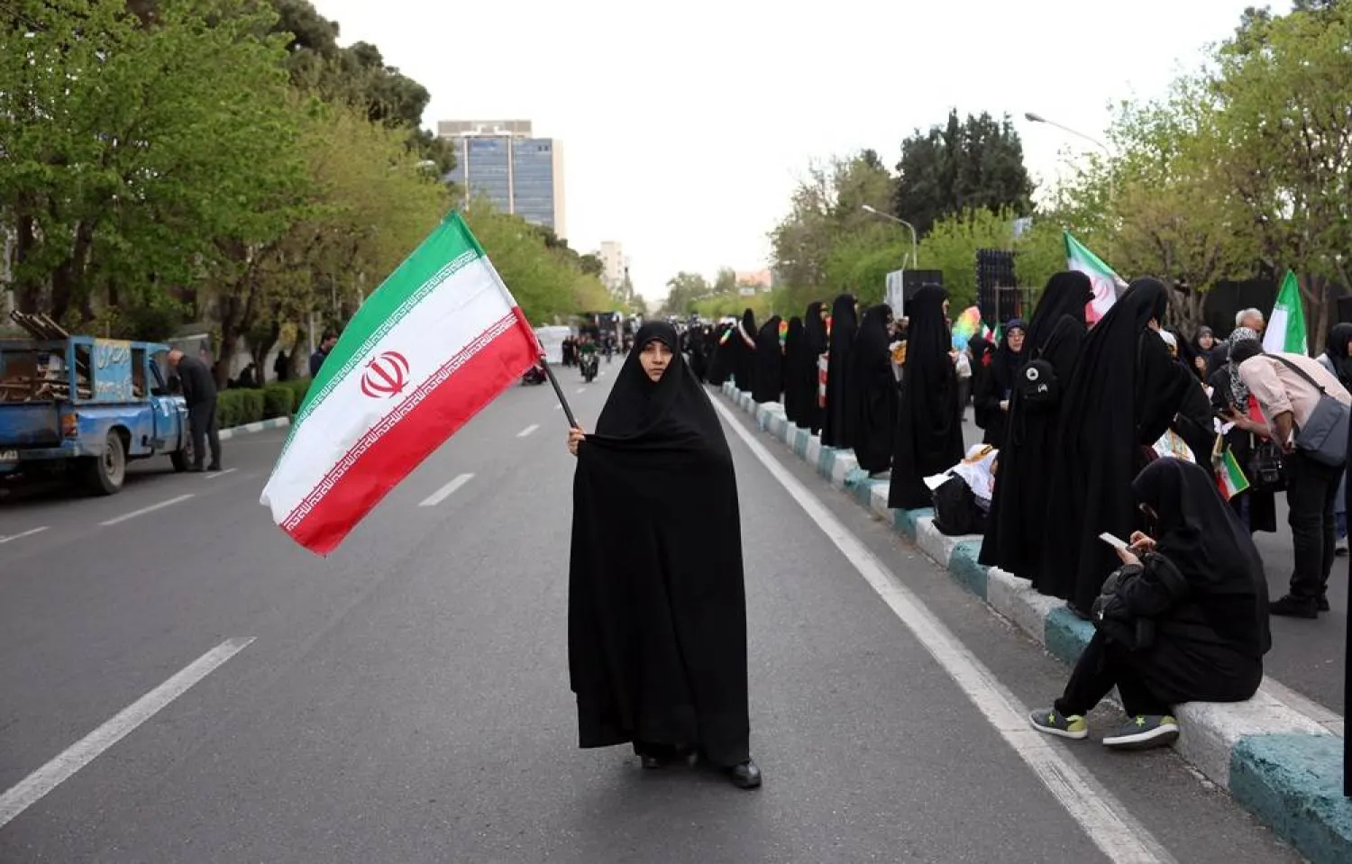 Women take part during a ceremony for the memorial of Minab school children who were killed in an airstrike on 28 February, in Tehran, Iran, 07 April 2026. (EPA)