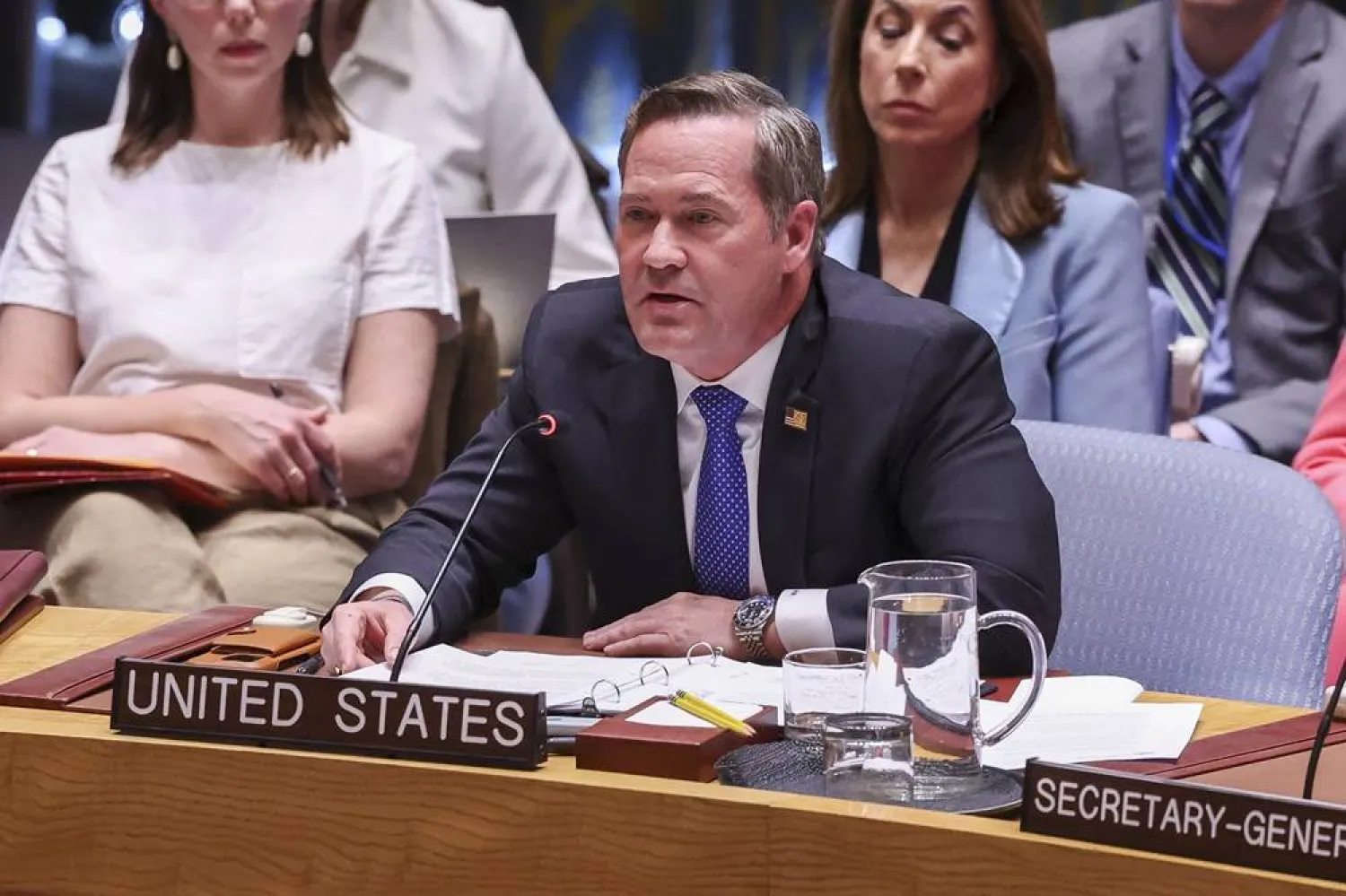 United States Ambassador to the United Nations Michael Waltz speaks during a United Nations Security Council meeting at United Nations Headquarters in New York, New York, USA, 07 April 2026. (EPA)