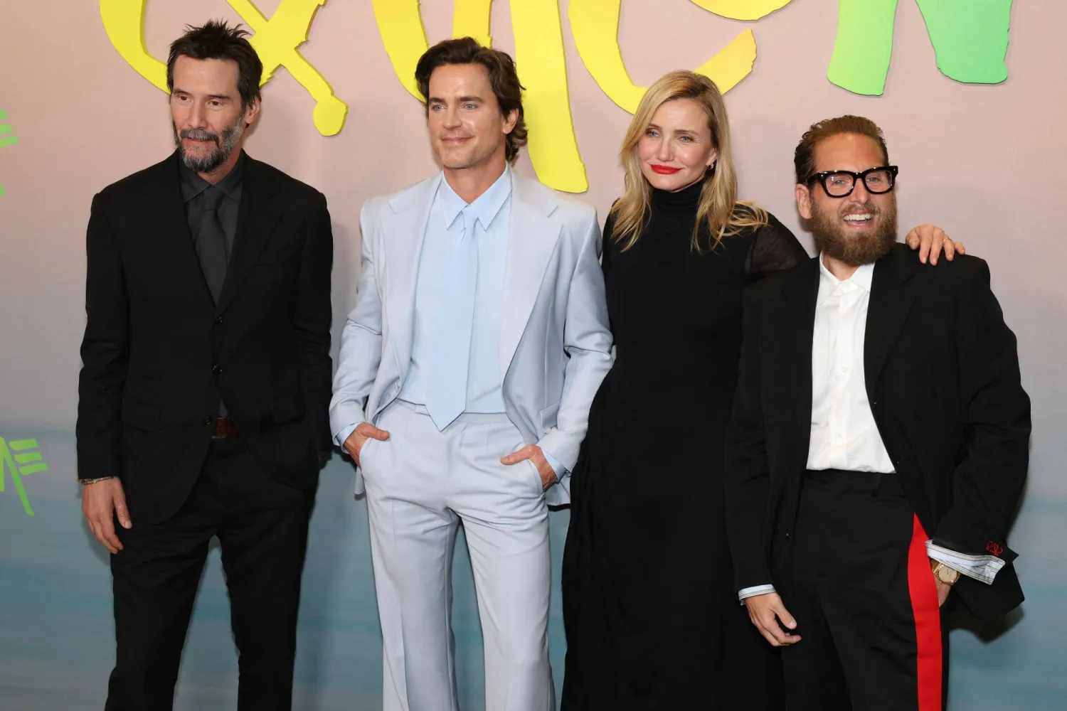  (From L) Canadian actor Keanu Reeves, US actor Matt Bomer, US actress Cameron Diaz and US actor Jonah Hill attends the premiere of Apple TV's "Outcome" in New York, on April 6, 2026. (AFP) 