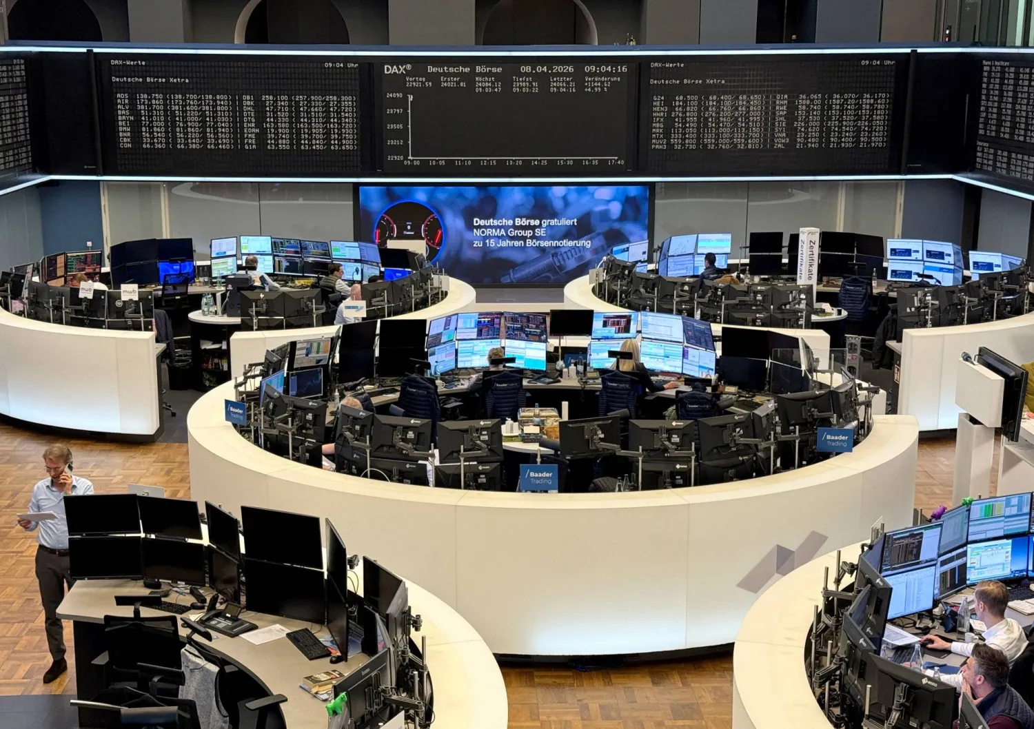 رسم بياني لمؤشر أسعار الأسهم الألماني «داكس» في بورصة فرانكفورت (رويترز)