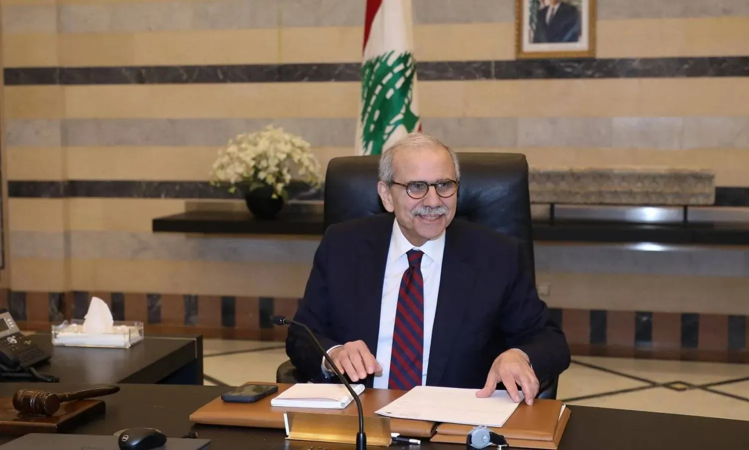 Lebanese Prime Minister Nawaf Salam chairs a government meeting. (Lebanese government)