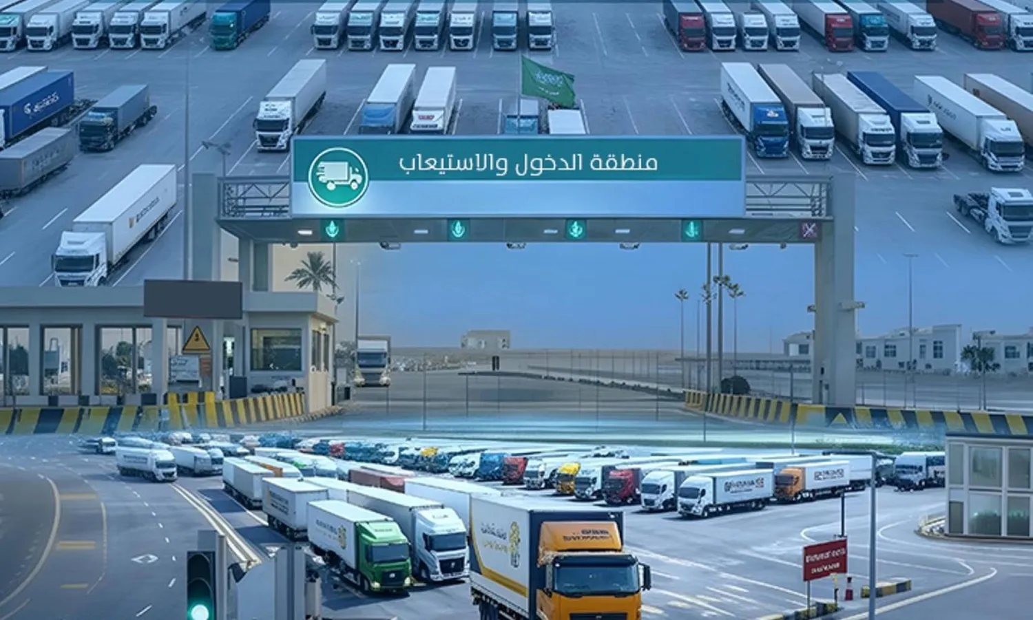 تعتمد المنطقة على نموذج تشغيلي متكامل قائم على الجدولة المسبقة وإدارة تدفق الشاحنات وفق مسارات محددة (موانئ) 