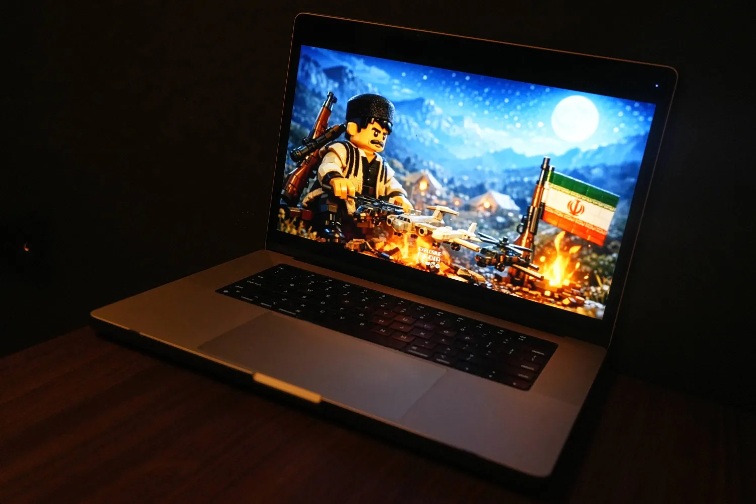 رسم متحرك تم إنشاؤه بواسطة الذكاء الاصطناعي من قبل استوديو موالٍ لإيران، يصور رجلاً إيرانياً يشوي أربع طائرات أميركية مثل الكباب... يظهر الرسم على شاشة كمبيوتر في بروكسل - 8 أبريل 2026 (أ.ب)