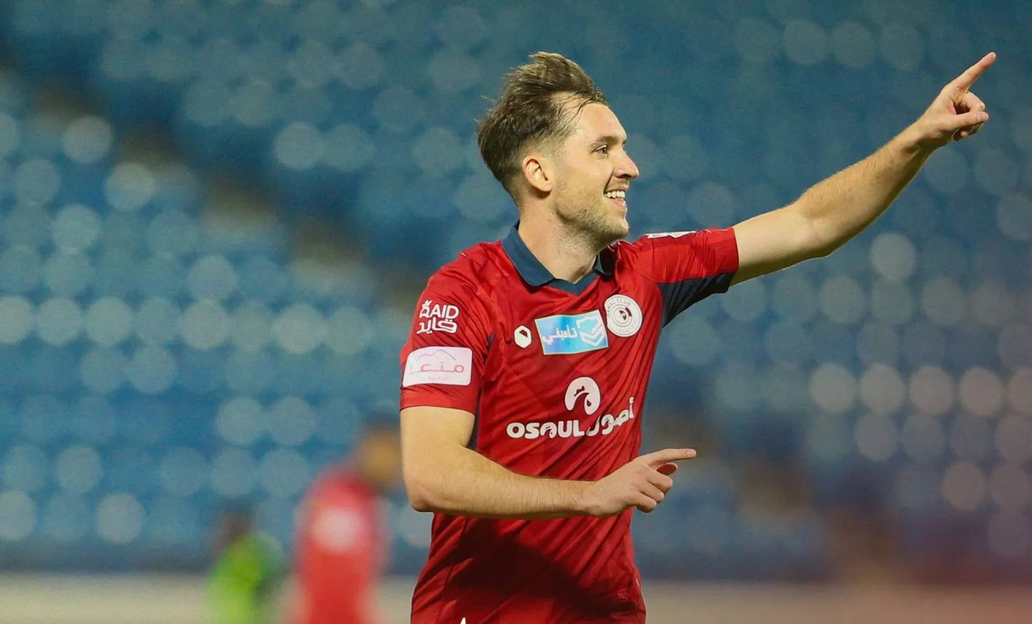 فالنتين فادا محتفلاً بهدفه في القادسية (موقع نادي ضمك)