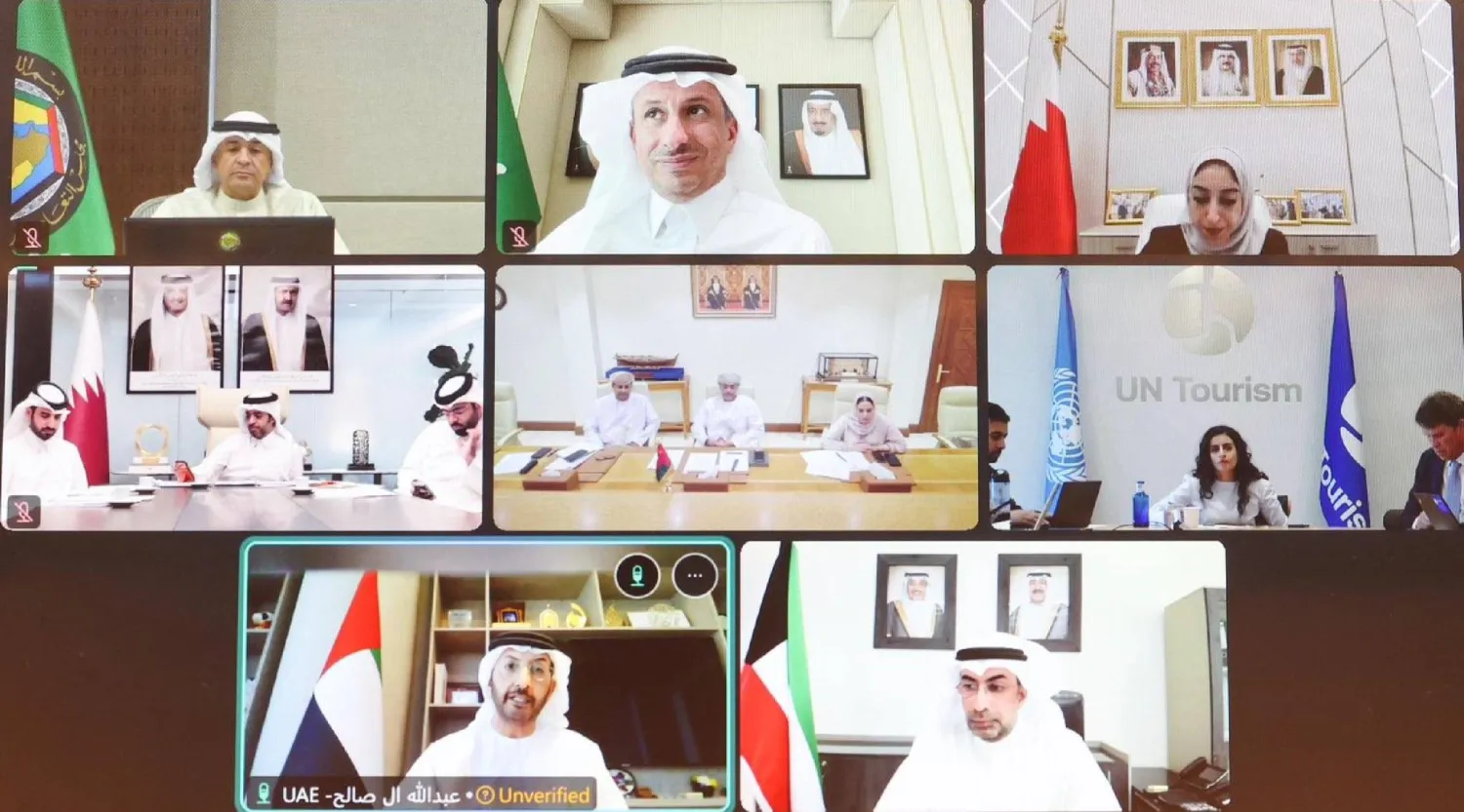 جانب من الاجتماع الاستثنائي لوزراء السياحة الخليجيين عبر الاتصال المرئي الثلاثاء (مجلس التعاون)