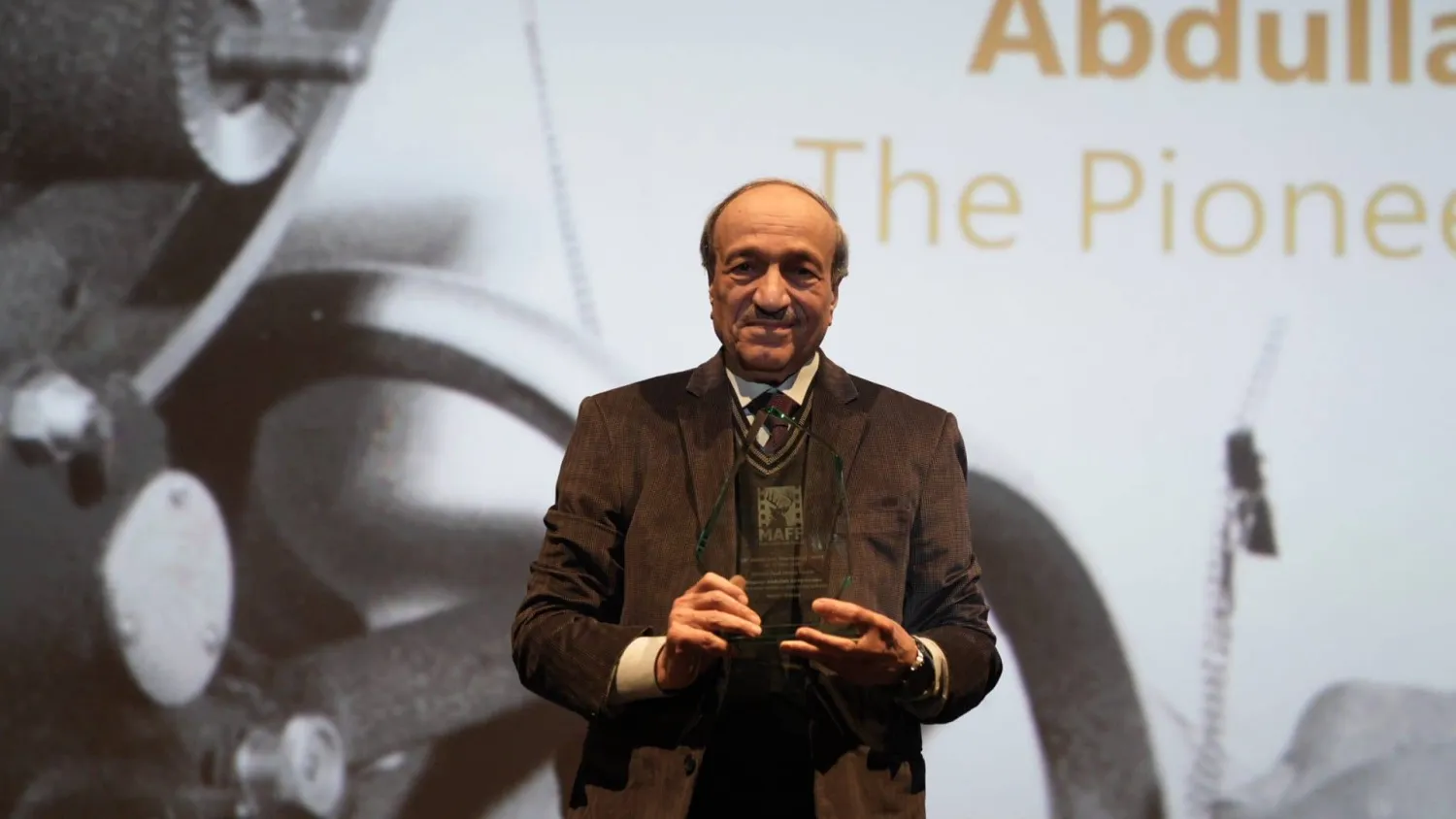 عبد الله المحيسن  خلال التكريم في مالمو (إدارة المهرجان)