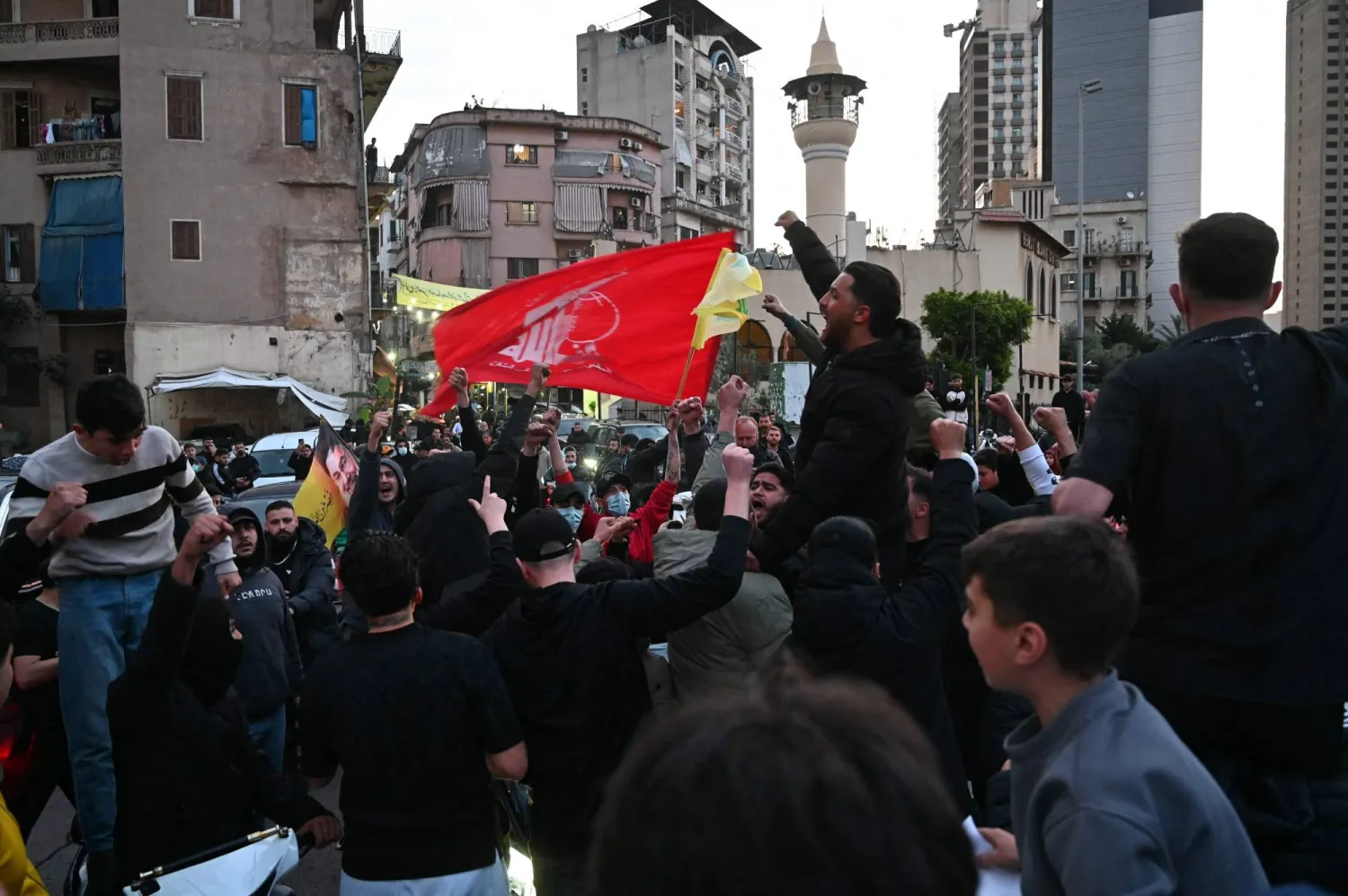 Hezbollah supporters demonstrate in Beirut to protest the Lebanese authorities’ decision to engage in direct negotiations with Israel, on April 10, 2026. (Photo by FADEL itani / AFP)