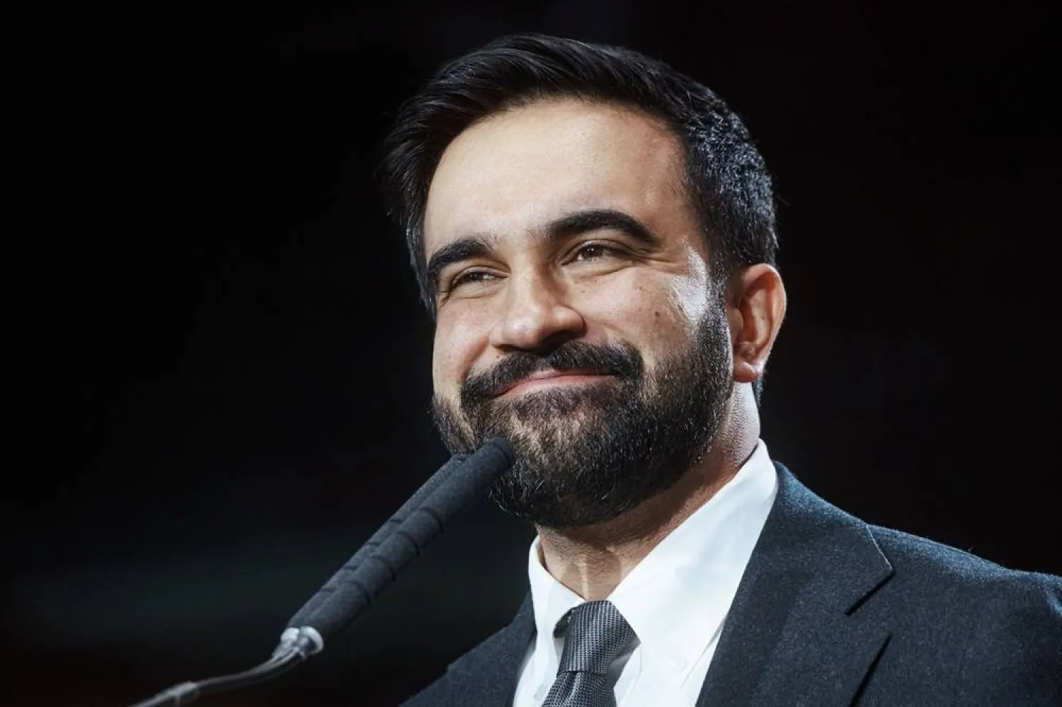 New York City Mayor Zohran Mamdani smiles during an address marking his first 100 days in office at the Knockdown Center, Sunday, April 12, 2026, in New York. (AP) 