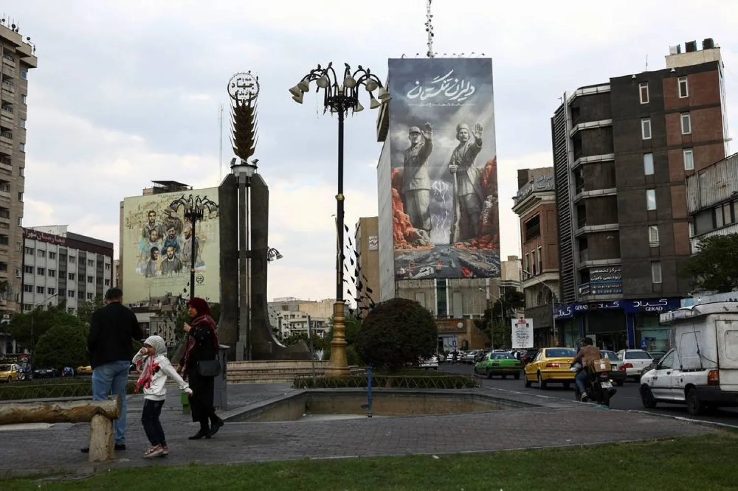 A billboard with a graphic design about the Strait of Hormuz on a building in Tehran, Iran, April 13, 2026. Majid Asgaripour/WANA (West Asia News Agency) via Reuters