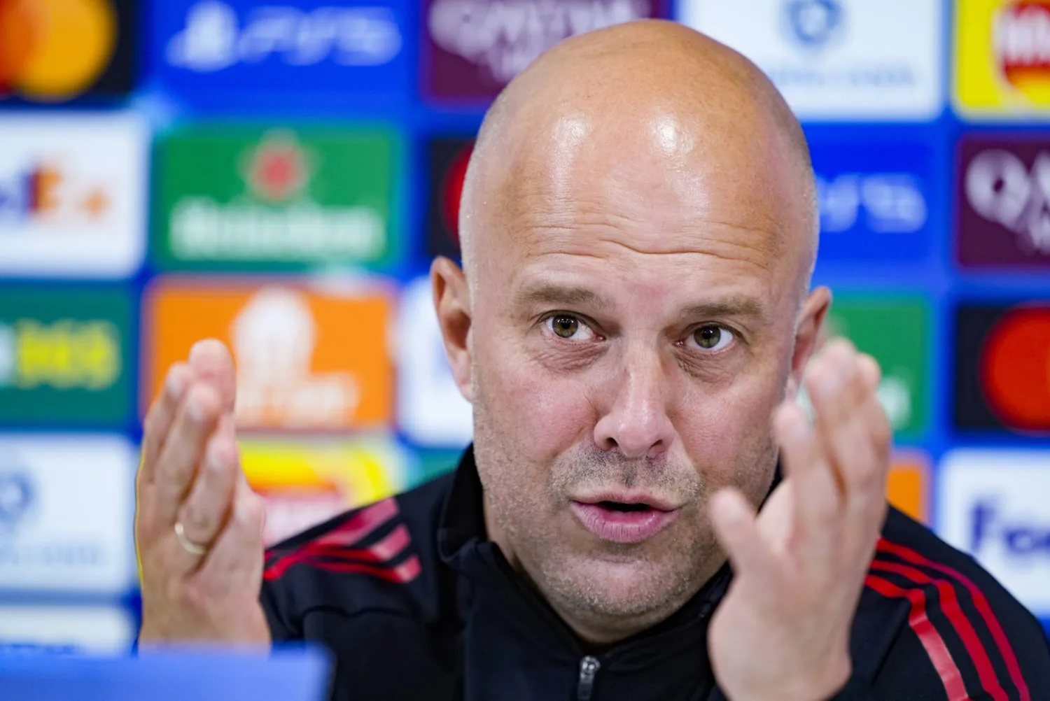 13 April 2026, United Kingdom, Liverpool: Liverpool manager Arne Slot attends a press conference at Anfield, ahead of Tuesday's UEFA Champions League soccer match against Paris Saint Germain. Photo: Peter Byrne/PA Wire/dpa