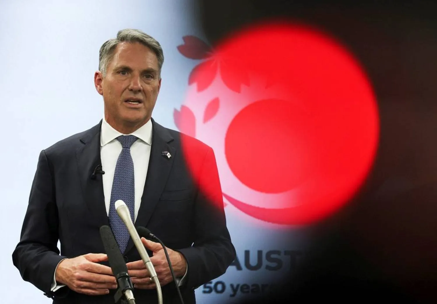  Australia's Deputy Prime Minister and Minister for Defense Richard Marles attends a joint press announcement with Japan's Defense Minister Shinjiro Koizumi (not pictured) at the Defense Ministry in Tokyo, Japan, April 8, 2026. (Reuters)
