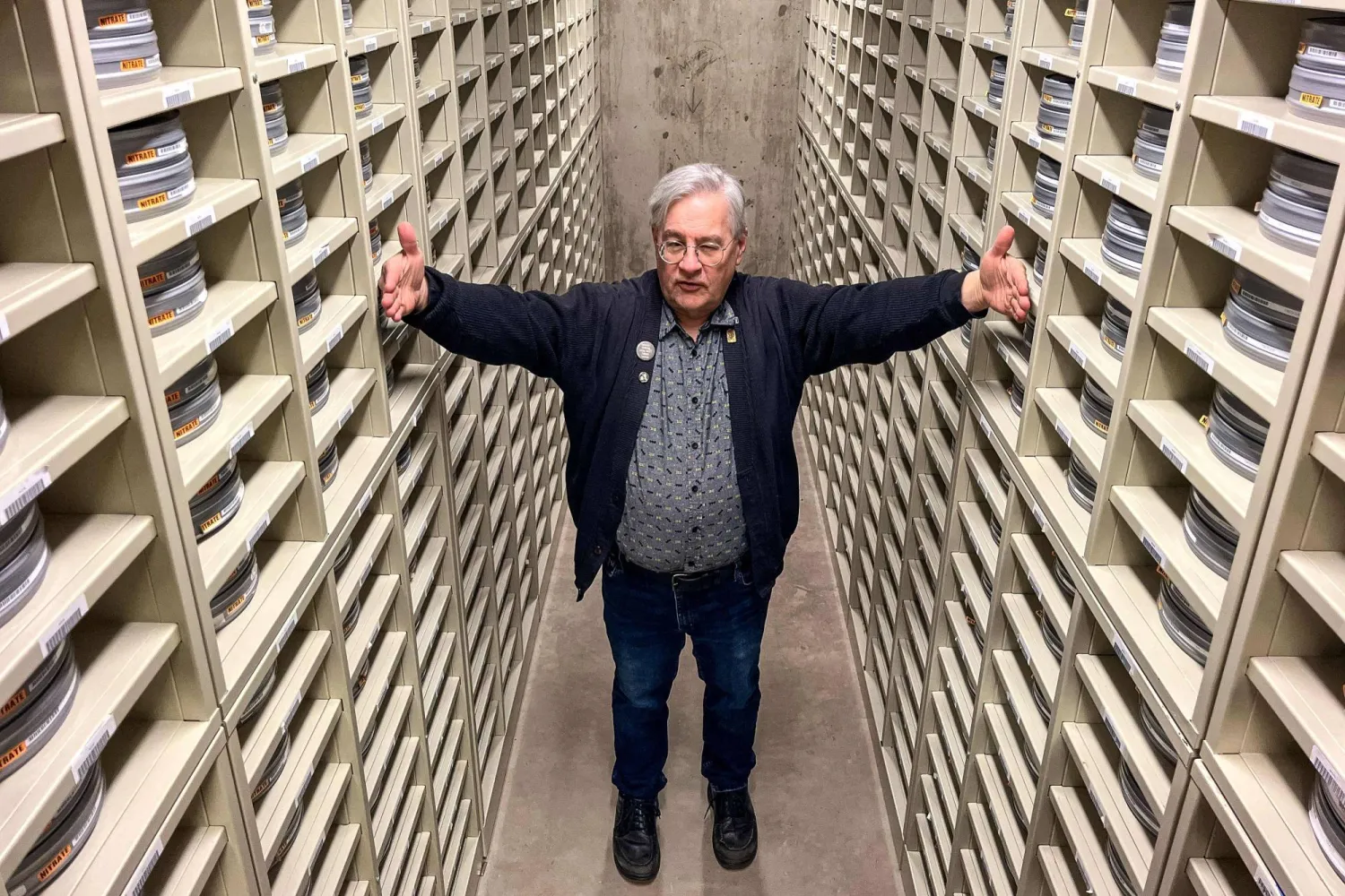 Nitrate Film vault Leader George Willeman explains how the different functions of the vault work at the Packard Campus of the Library of Congress' National Audio-Visual Conservation Center in Culpeper, Virginia, on April 2, 2026. (AFP)