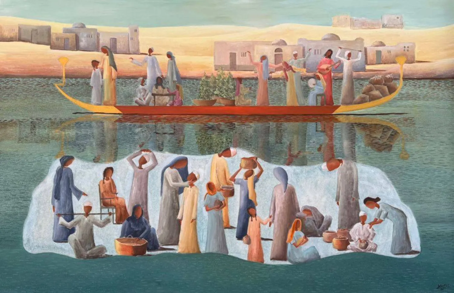 لوحات الفنانة تحمل زخماً في الألوان والشخوص والرموز (الشرق الأوسط)